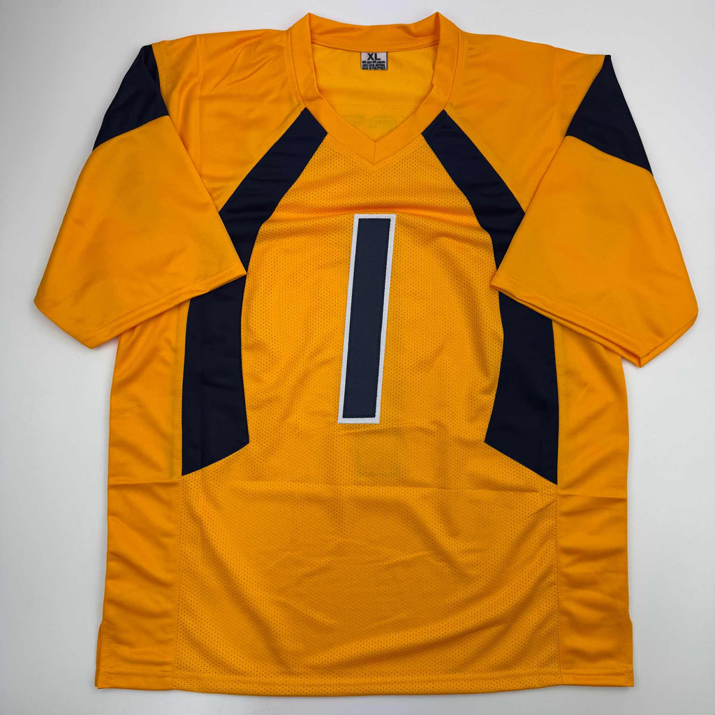 autographed-signed-tavon-austin-west-virginia-yellow-college-football-jersey-jsa-coa