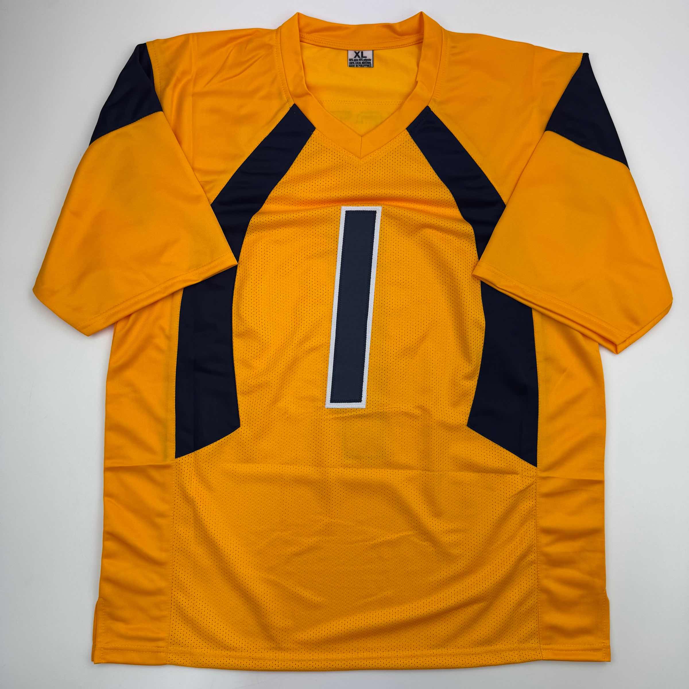 autographed-signed-tavon-austin-west-virginia-yellow-college-football-jersey-jsa-coa
