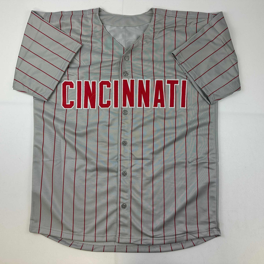 autographed-signed-barry-larkin-cincinnati-grey-pinstripe-baseball-jersey-beckett-bas-coa