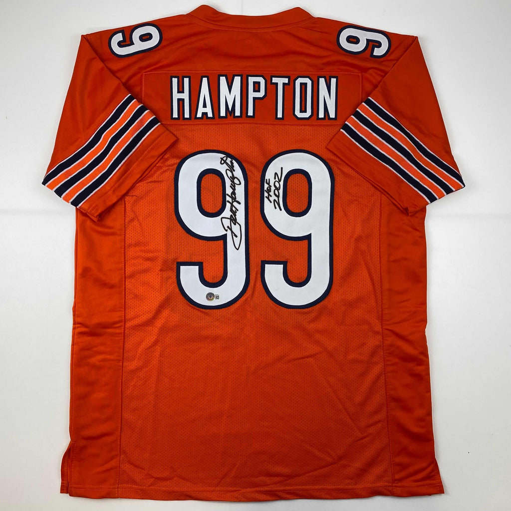 autographed-signed-dan-hampton-hof-2002-chicago-orange-football-jersey-beckett-bas-coa