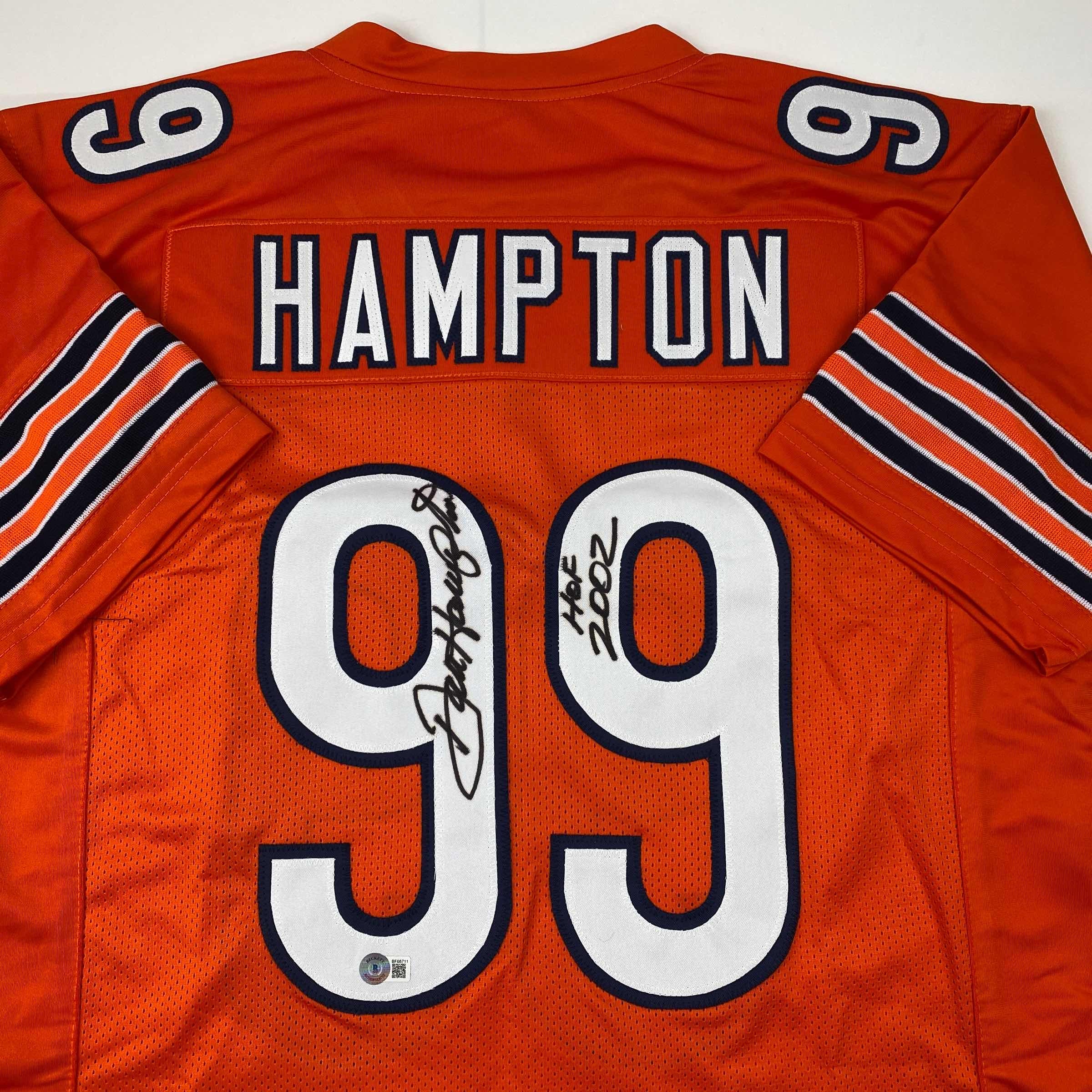 autographed-signed-dan-hampton-hof-2002-chicago-orange-football-jersey-beckett-bas-coa