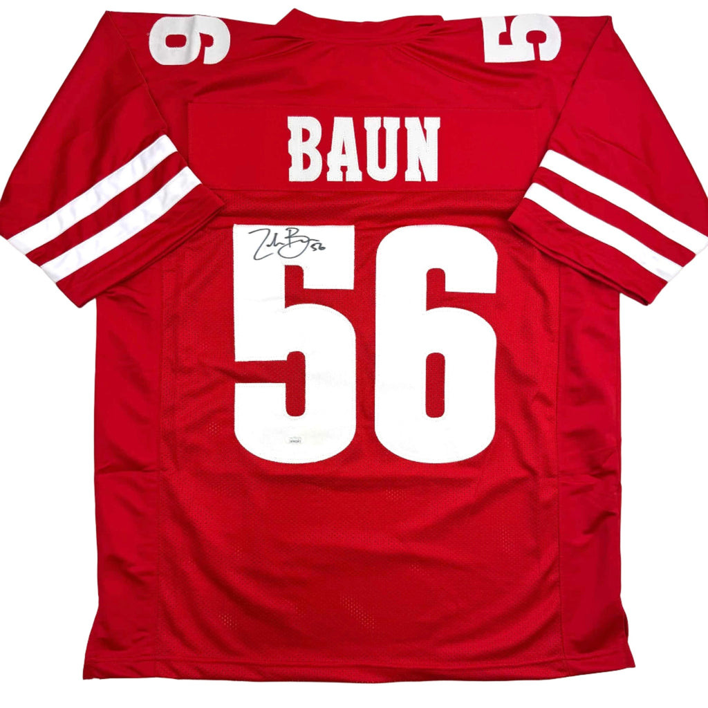 autographed-signed-zack-baun-wisconsin-red-college-football-jersey-jsa-coa