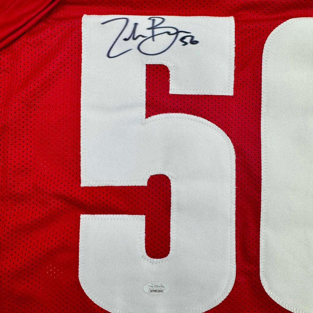 autographed-signed-zack-baun-wisconsin-red-college-football-jersey-jsa-coa