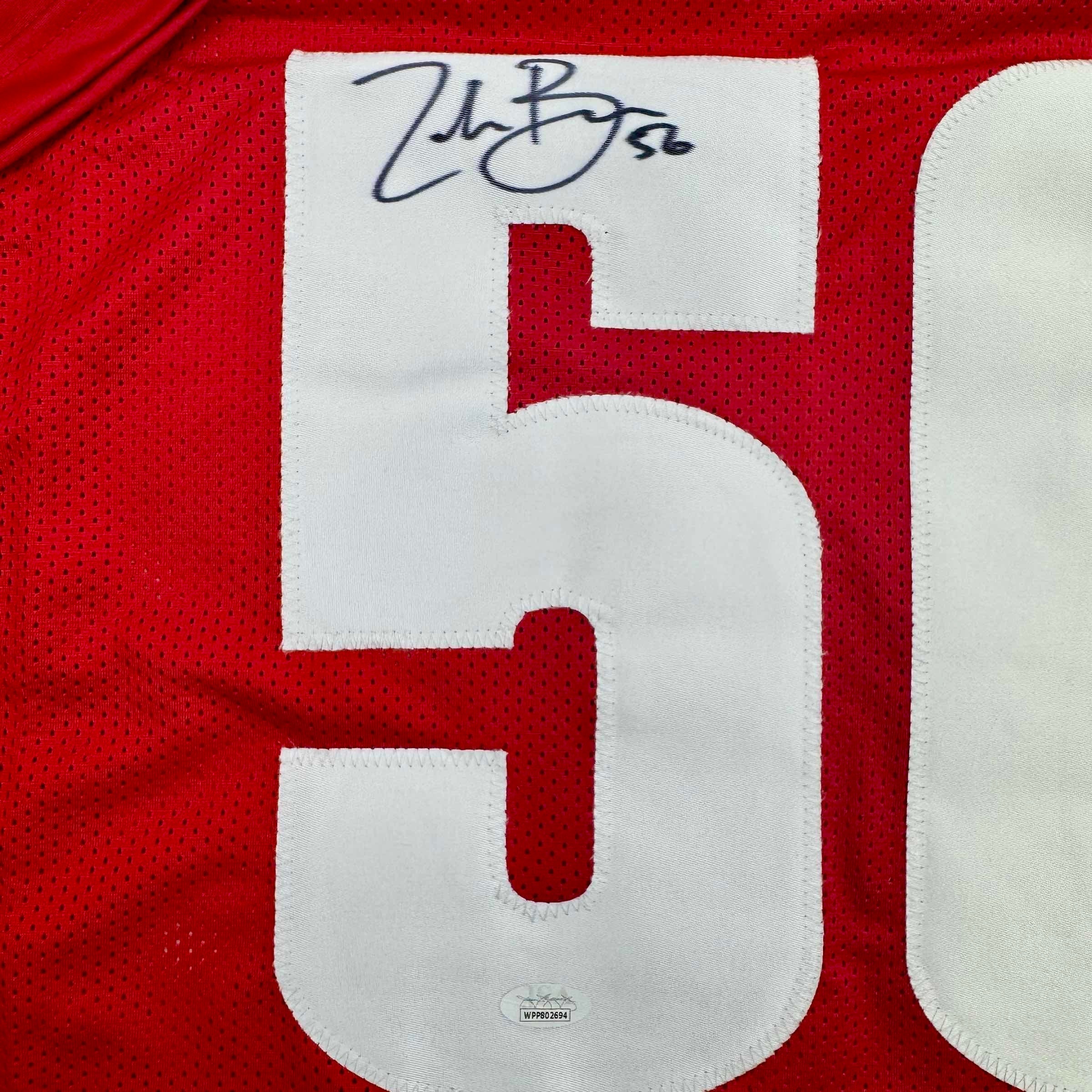 autographed-signed-zack-baun-wisconsin-red-college-football-jersey-jsa-coa