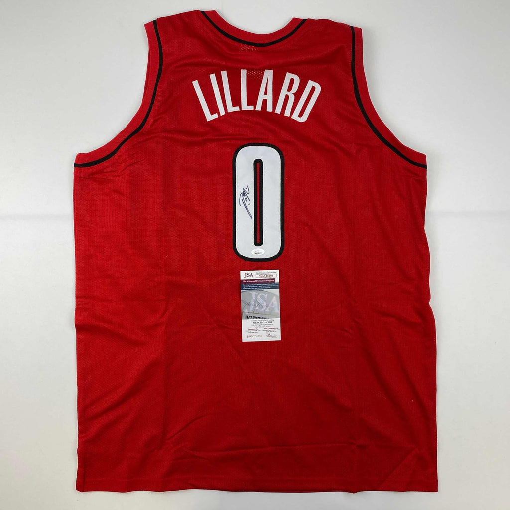autographed-signed-damian-lillard-portland-red-basketball-jersey-jsa-coa
