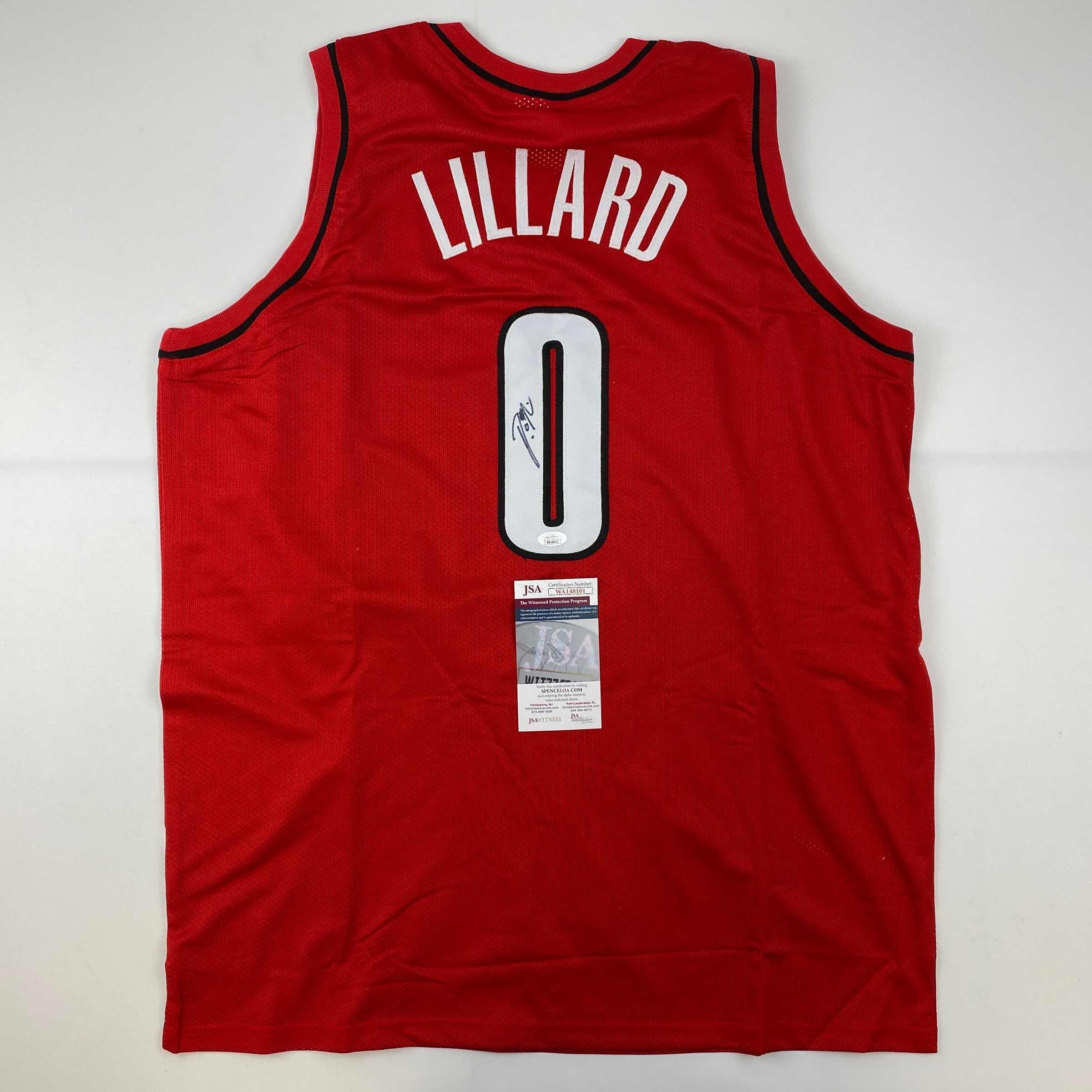 autographed-signed-damian-lillard-portland-red-basketball-jersey-jsa-coa