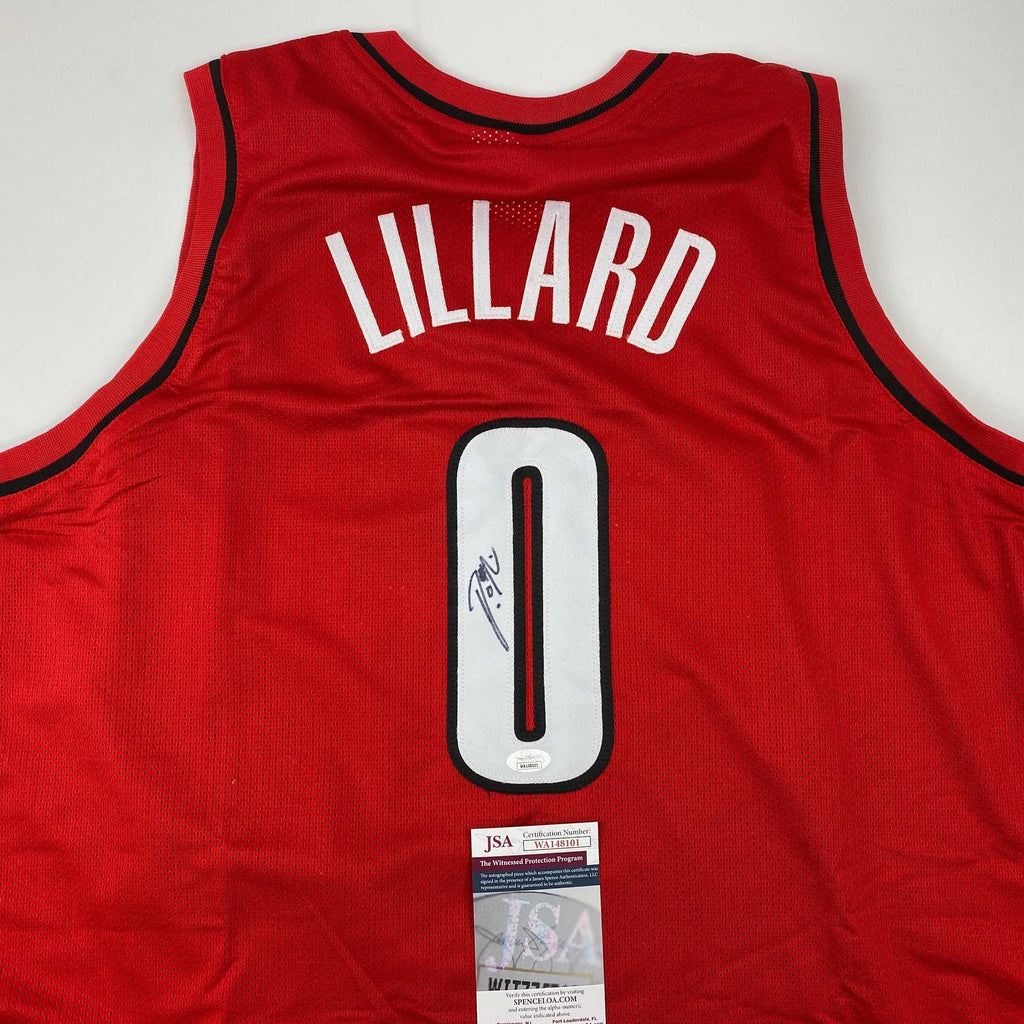 autographed-signed-damian-lillard-portland-red-basketball-jersey-jsa-coa