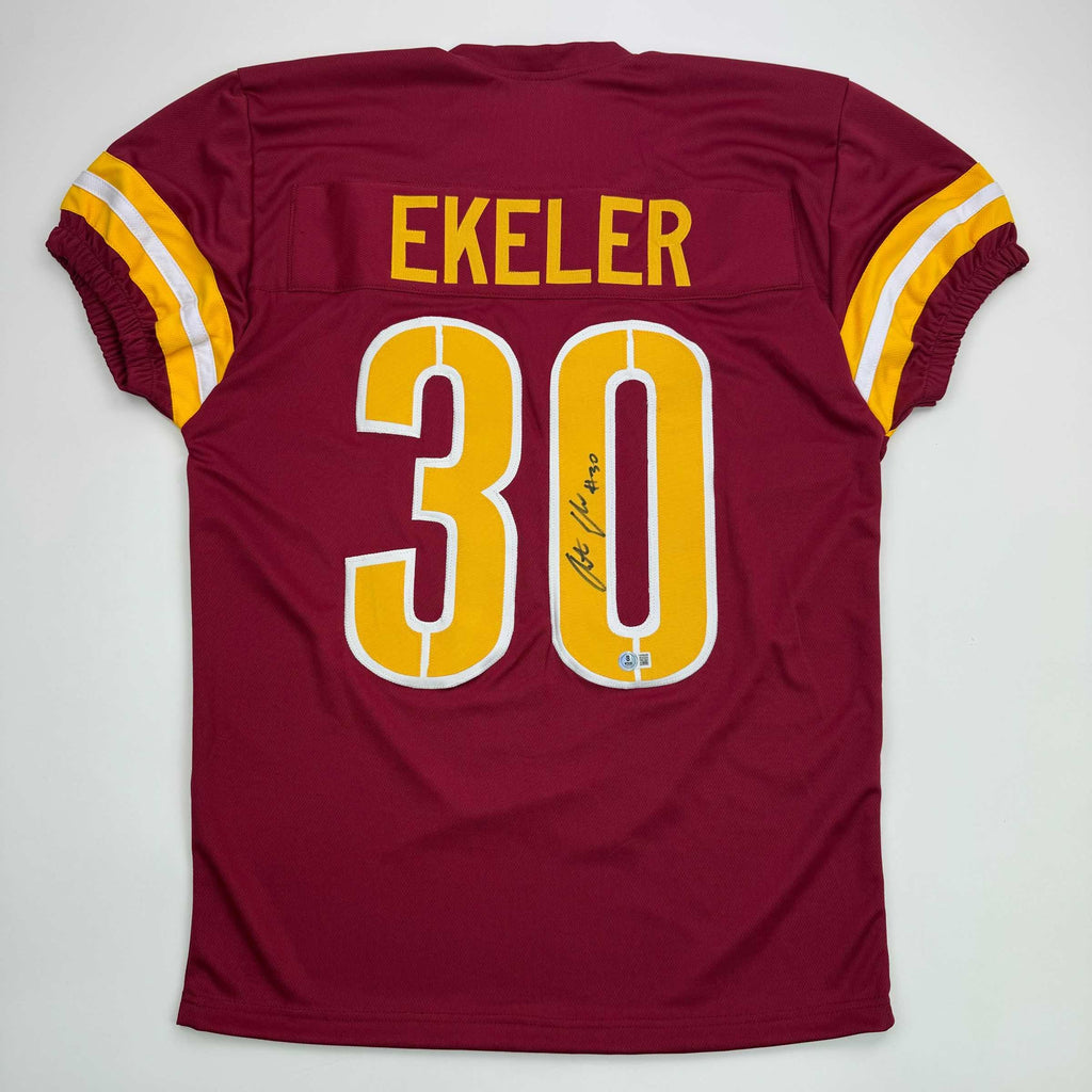 autographed-signed-austin-ekeler-washington-burgundy-football-jersey-beckett-bas-coa