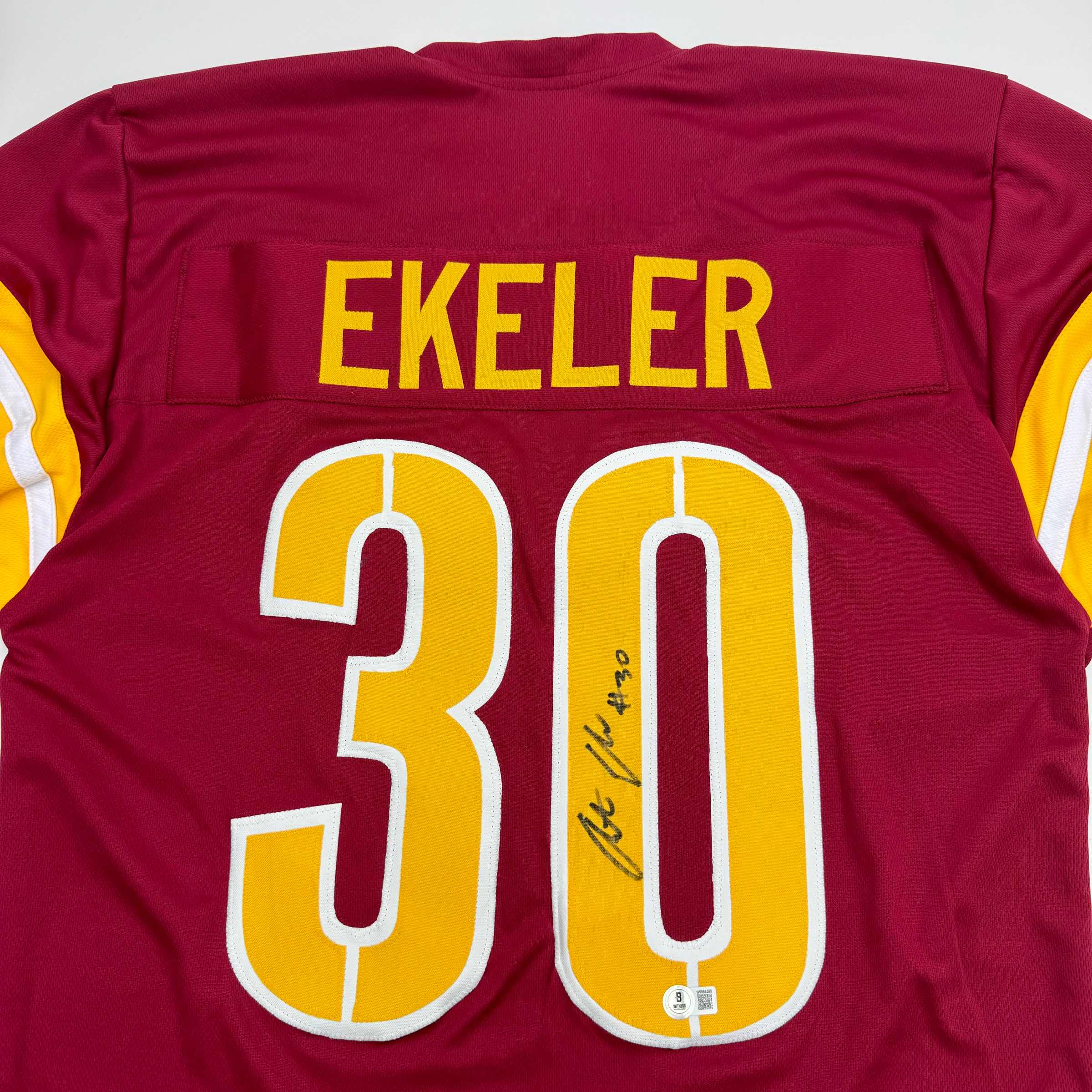 autographed-signed-austin-ekeler-washington-burgundy-football-jersey-beckett-bas-coa
