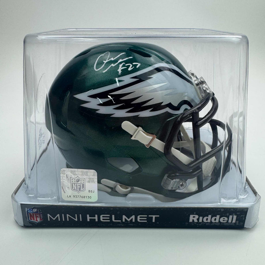 autographed-signed-quinyon-mitchell-philadelphia-eagles-green-mini-football-helmet-jsa-coa