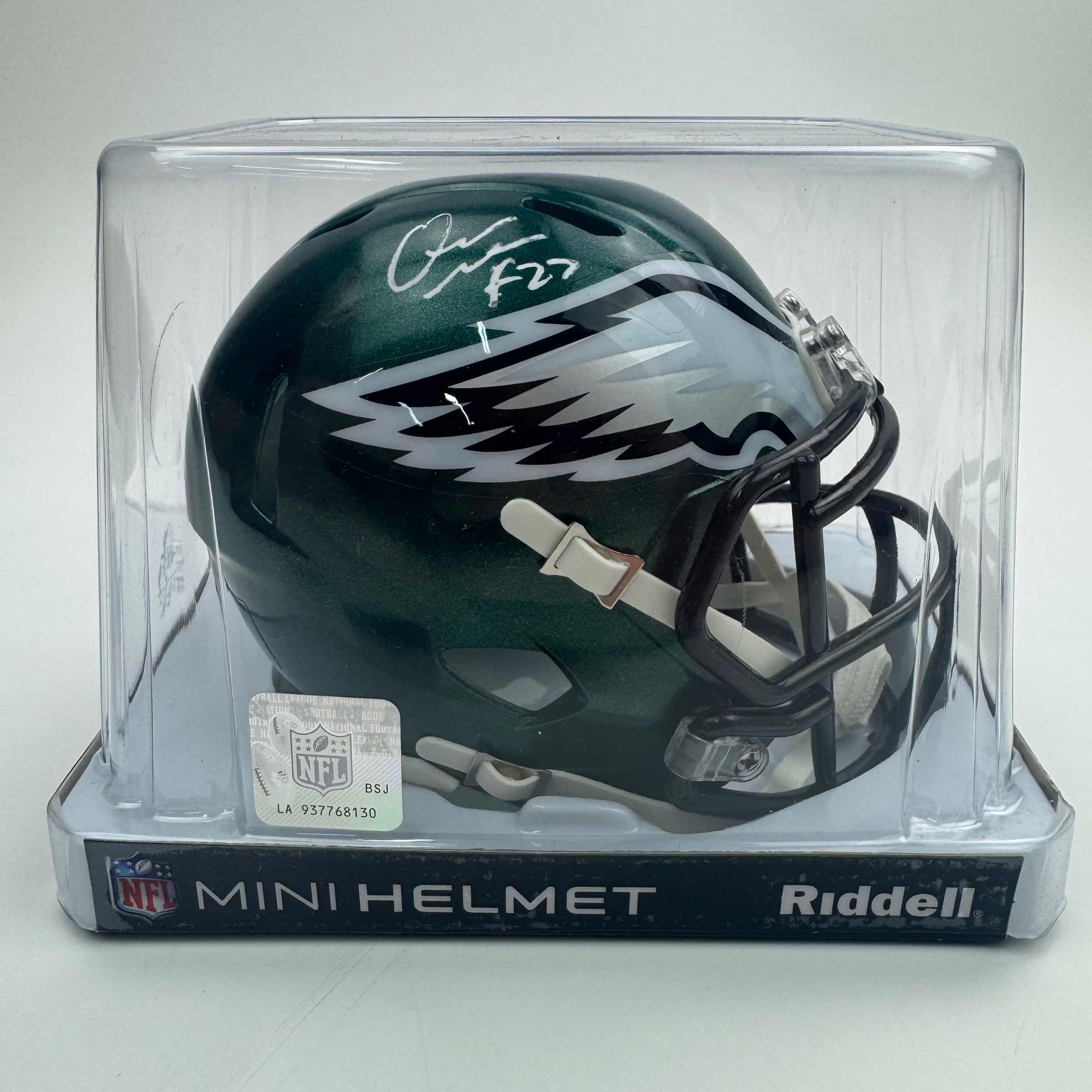autographed-signed-quinyon-mitchell-philadelphia-eagles-green-mini-football-helmet-jsa-coa