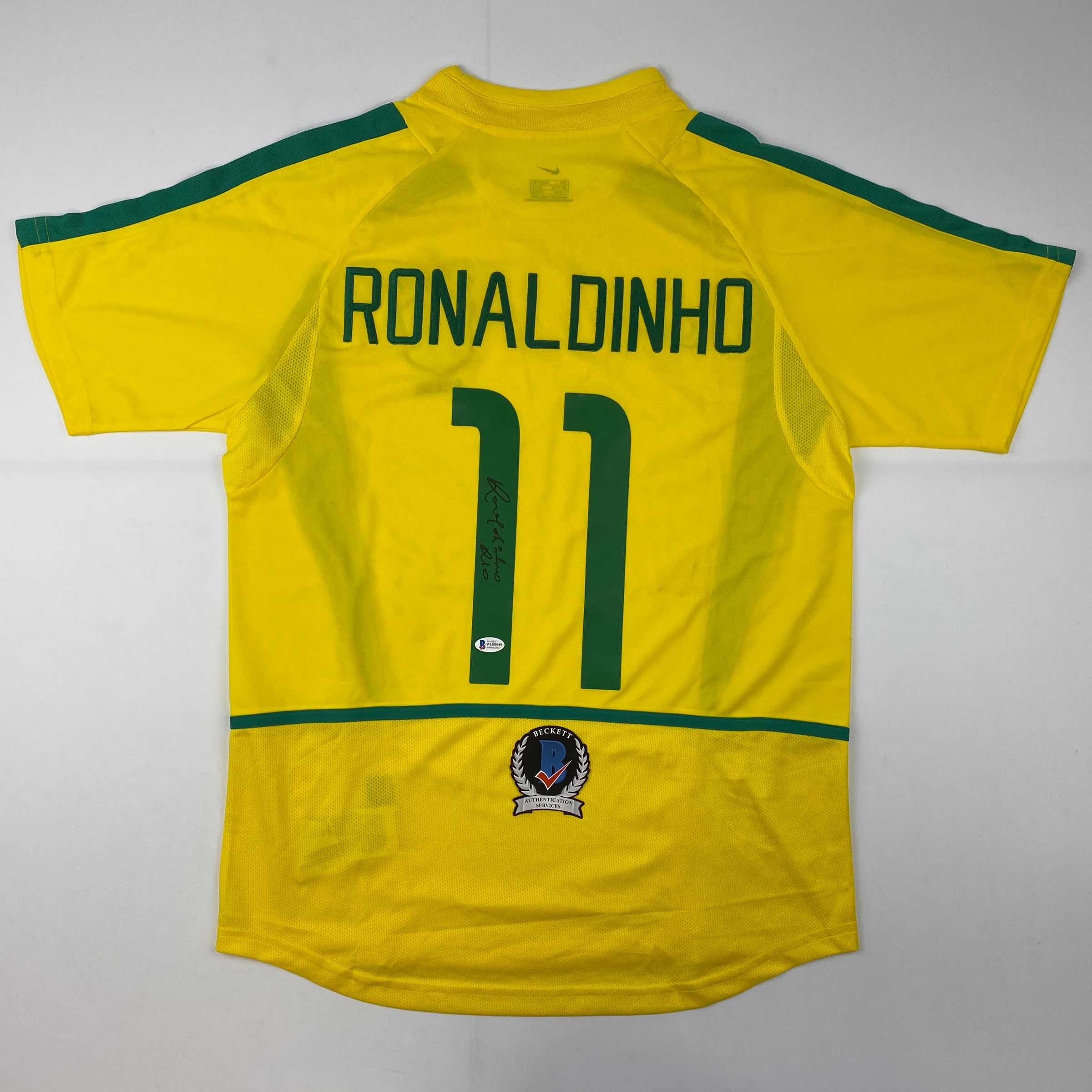 autographed-signed-ronaldinho-brazil-yellow-soccer-futbol-jersey-beckett-bas-coa