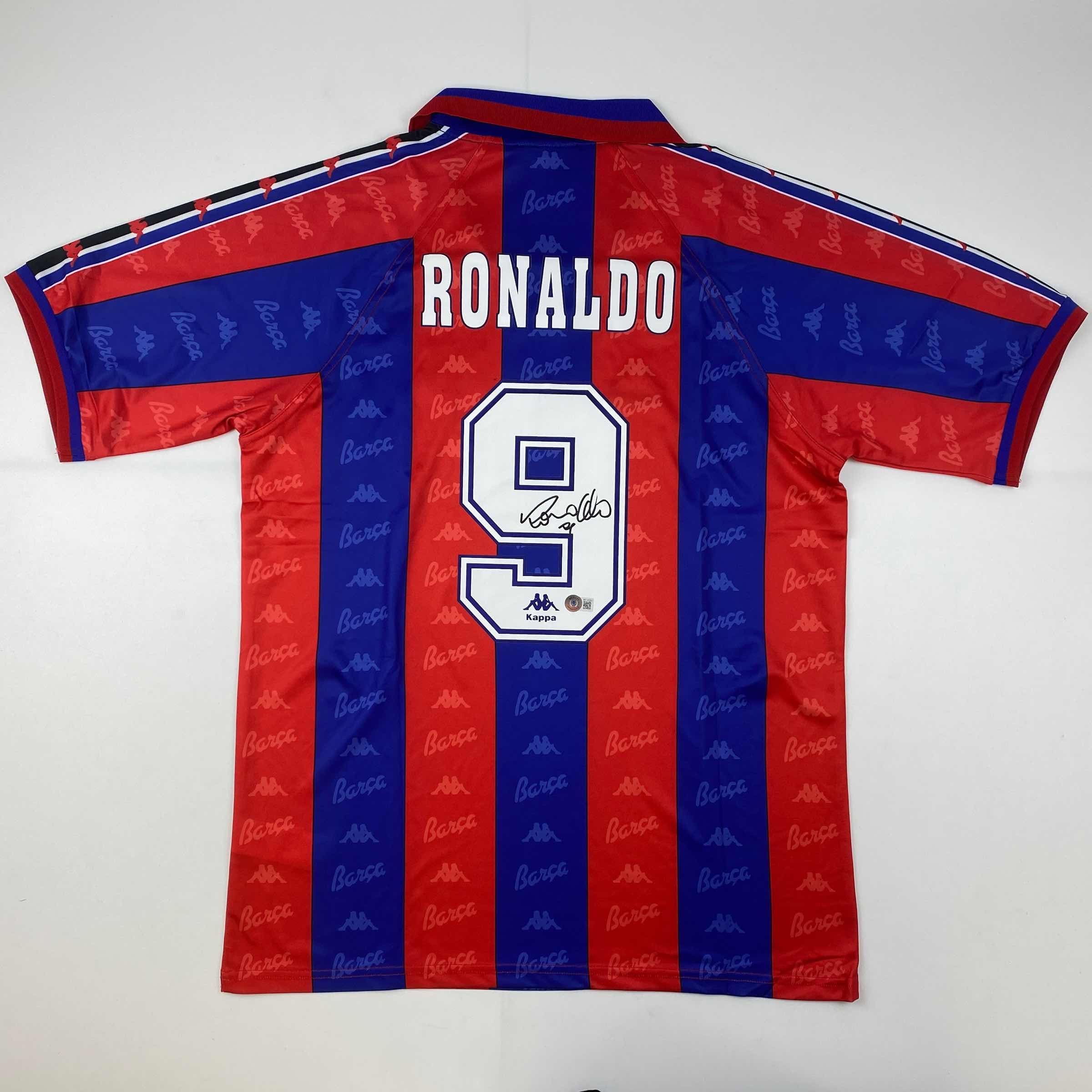 autographed-signed-ronaldo-nazario-fc-barcelona-red-blue-soccer-jersey-beckett-bas-coa