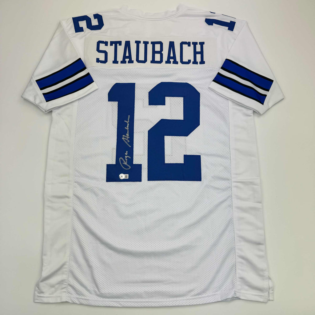 autographed-signed-roger-staubach-dallas-white-football-jersey-beckett-bas-coa