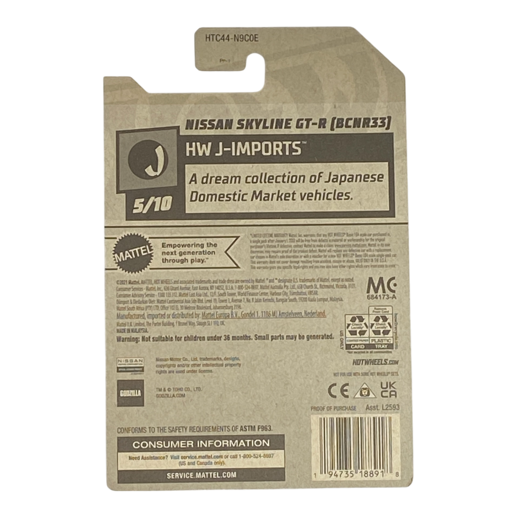 Hot Wheels Nissan Skyline GT-R (R32) (GODZILLA) - J-Imports 5/10
