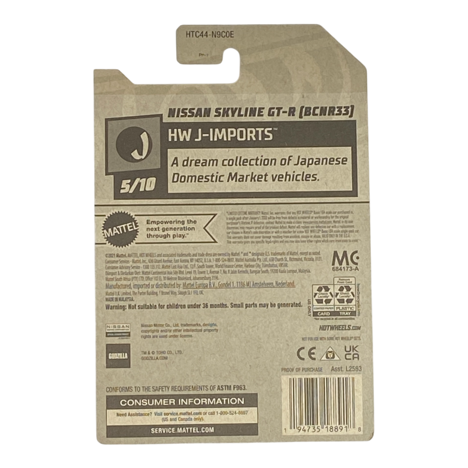 Hot Wheels Nissan Skyline GT-R (R32) (GODZILLA) - J-Imports 5/10