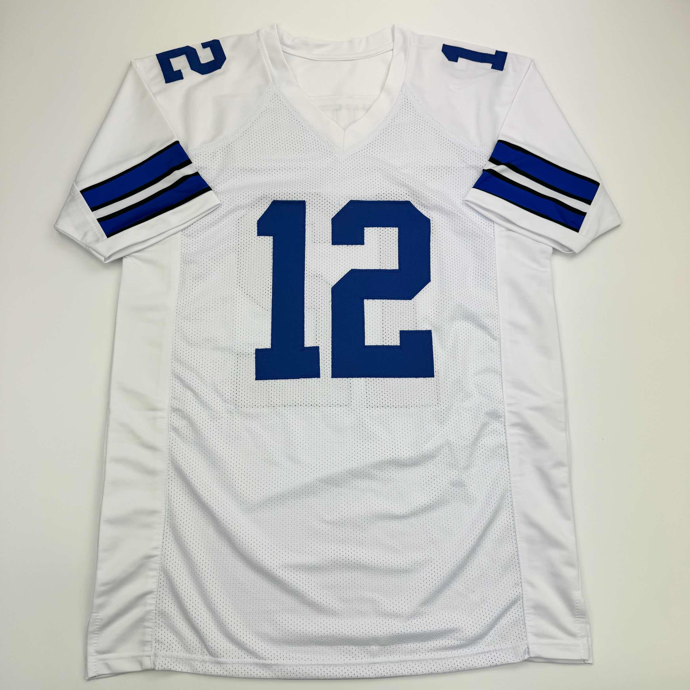 autographed-signed-roger-staubach-dallas-white-football-jersey-beckett-bas-coa
