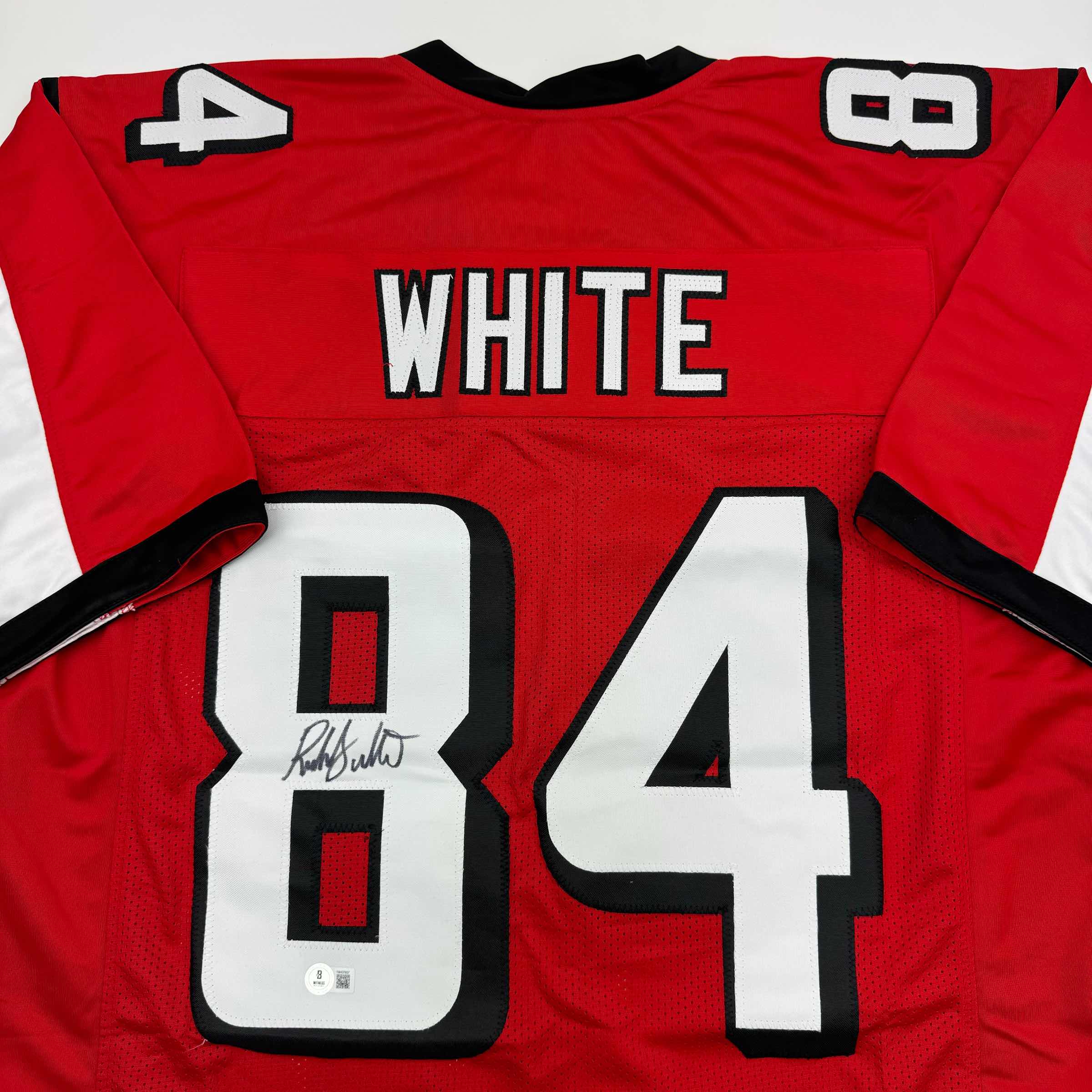 autographed-signed-roddy-white-atlanta-red-football-jersey-beckett-bas-coa