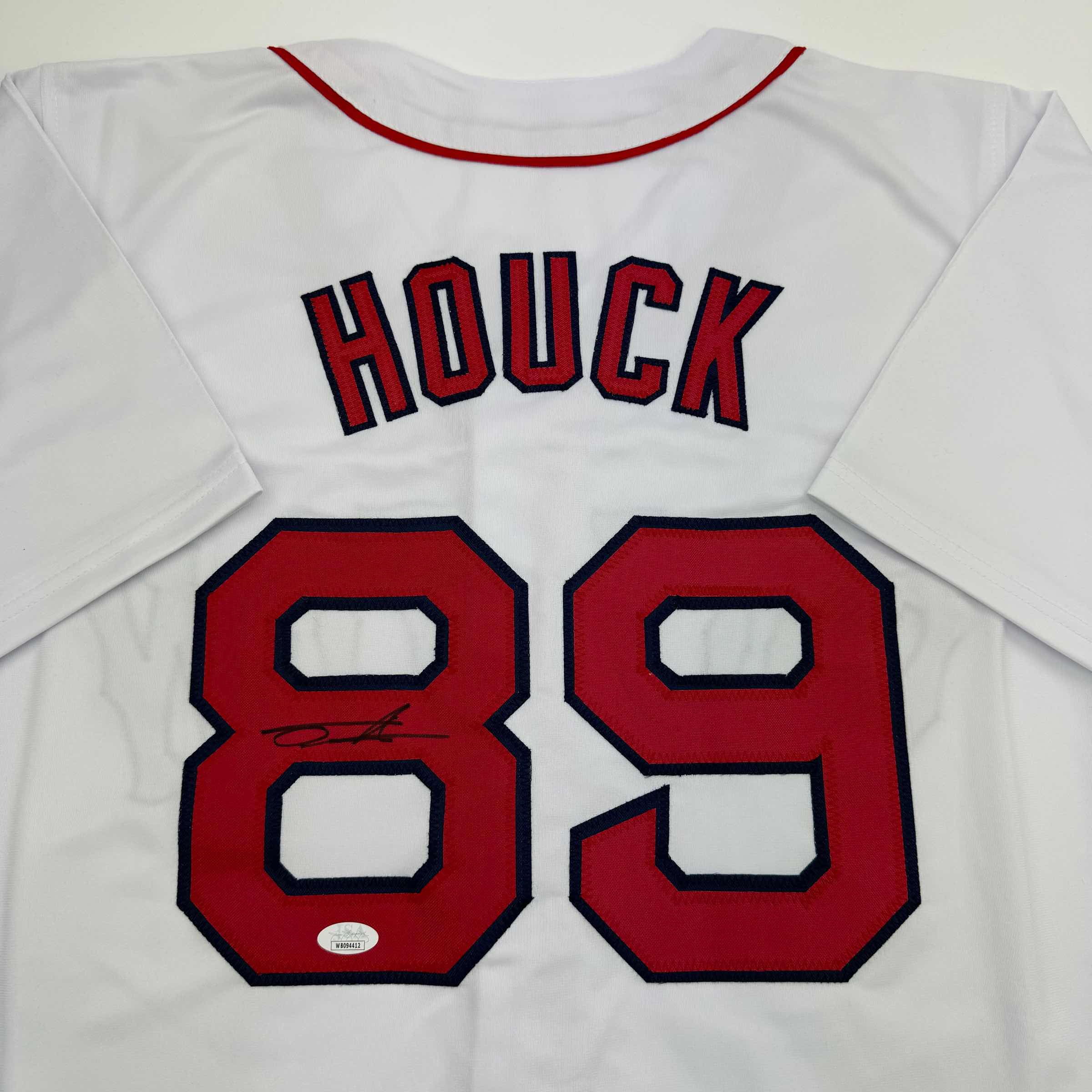 autographed-signed-tanner-houck-boston-white-baseball-jersey-jsa-coa