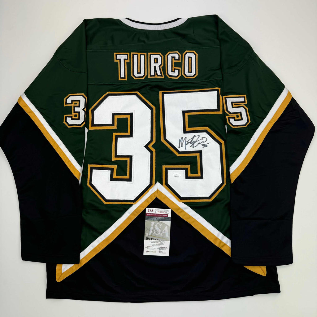 autographed-signed-marty-turco-dallas-green-hockey-jersey-jsa-coa