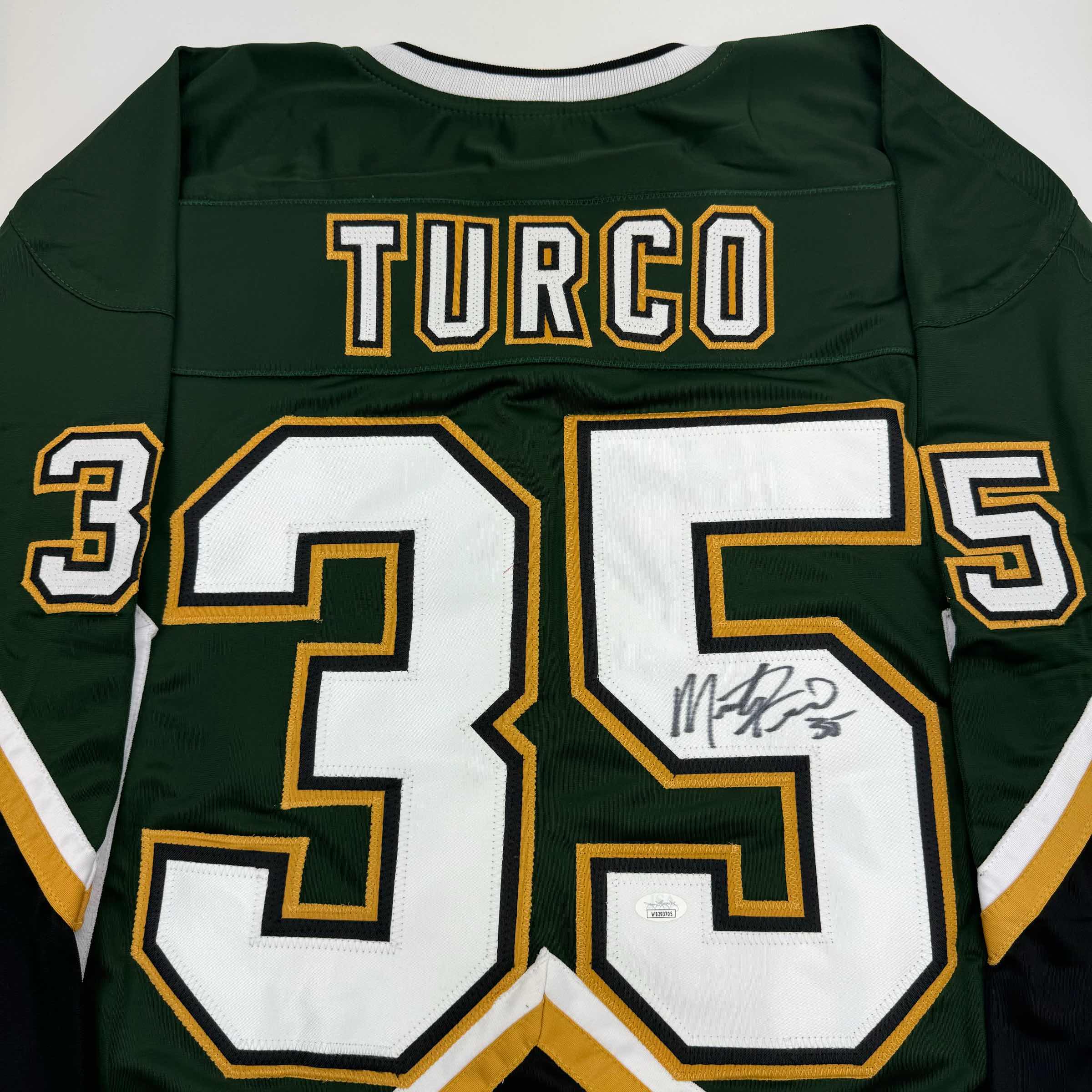 autographed-signed-marty-turco-dallas-green-hockey-jersey-jsa-coa