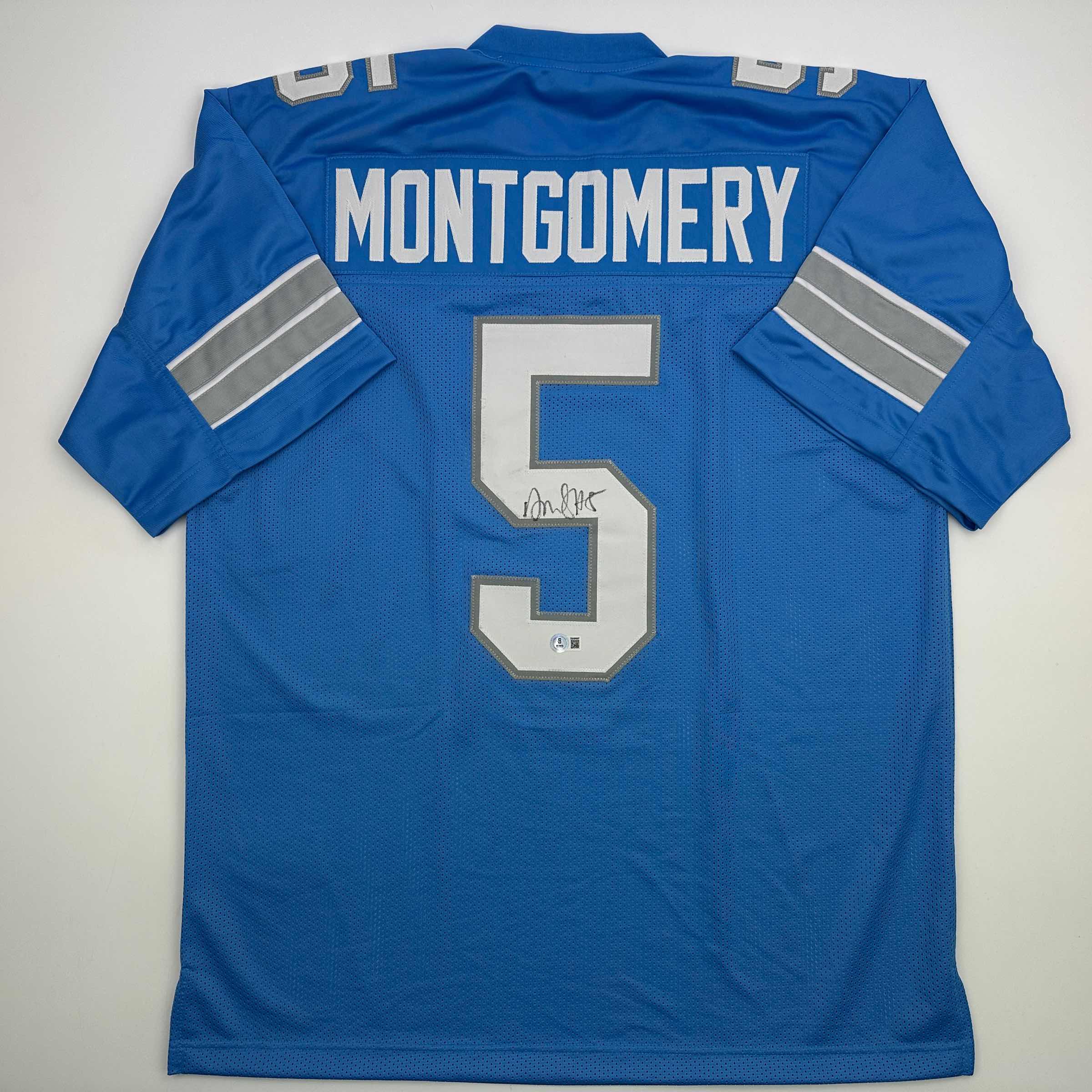 autographed-signed-david-montgomery-detroit-blue-football-jersey-beckett-bas-coa