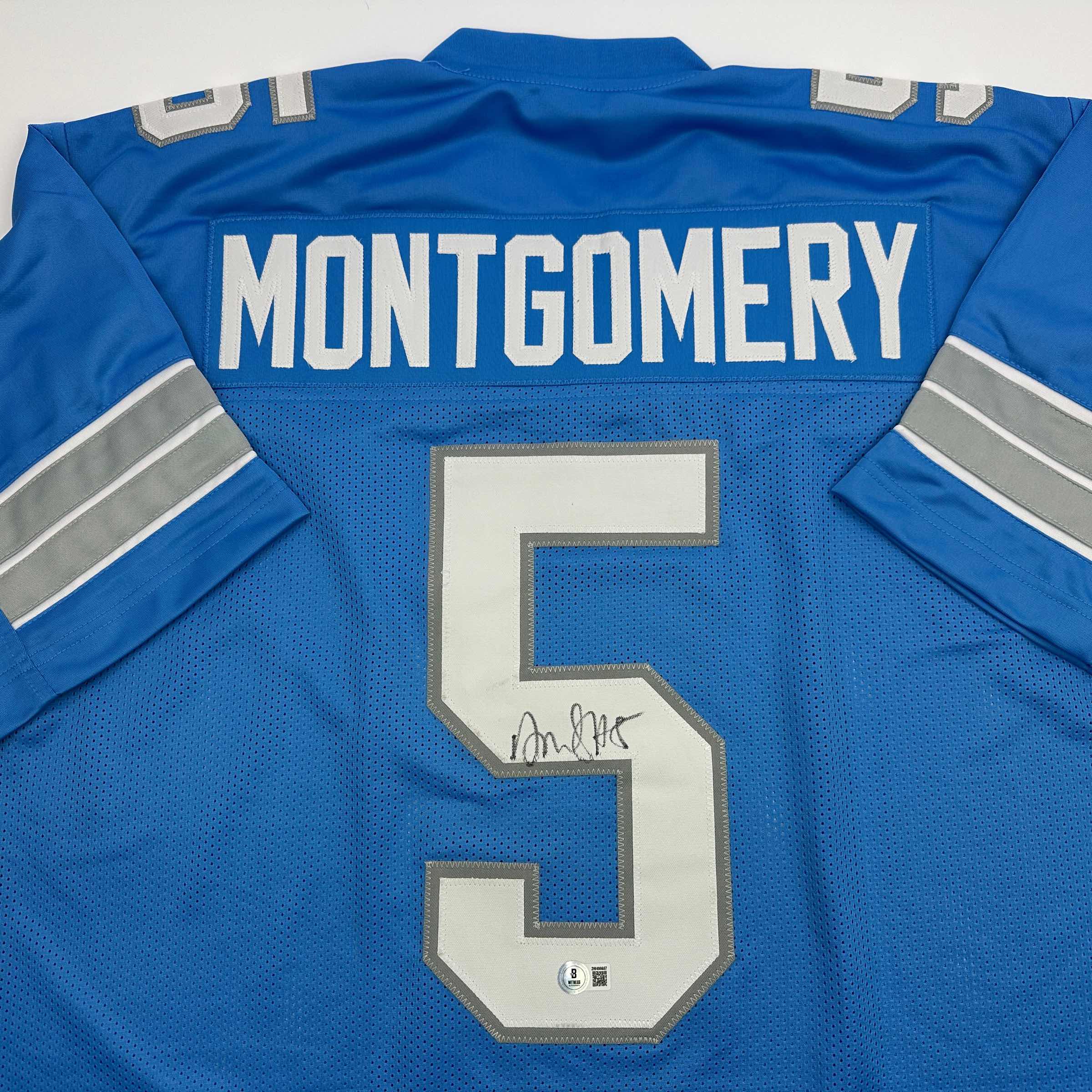 autographed-signed-david-montgomery-detroit-blue-football-jersey-beckett-bas-coa