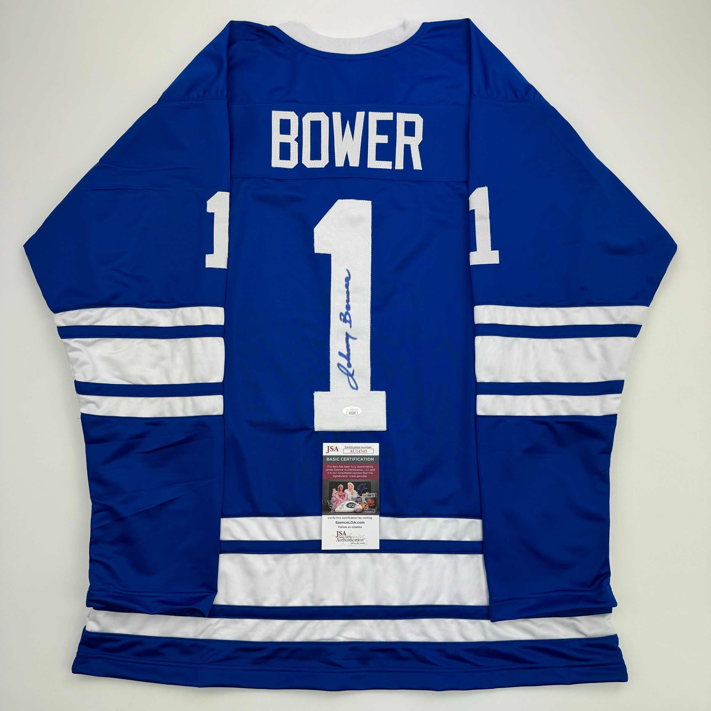 autographed-signed-johnny-bower-toronto-blue-hockey-jersey-jsa-coa