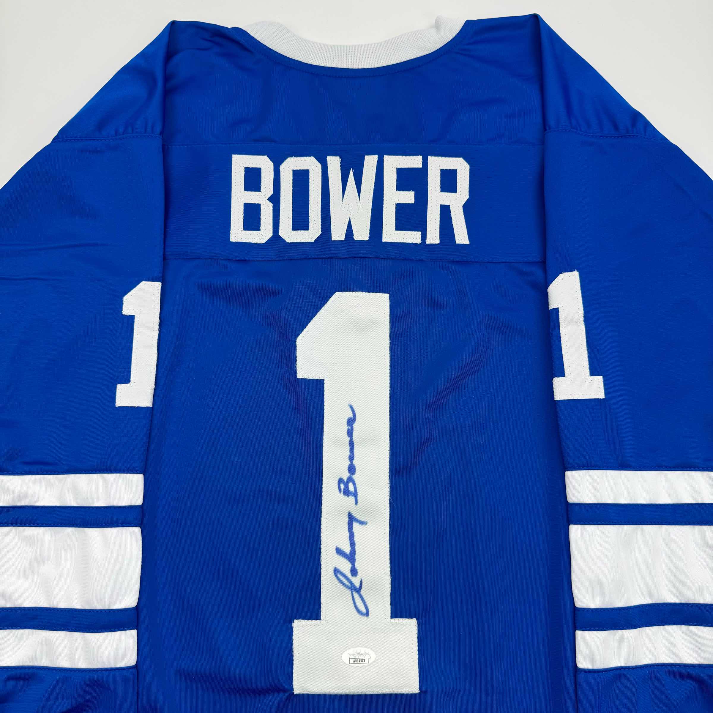 autographed-signed-johnny-bower-toronto-blue-hockey-jersey-jsa-coa