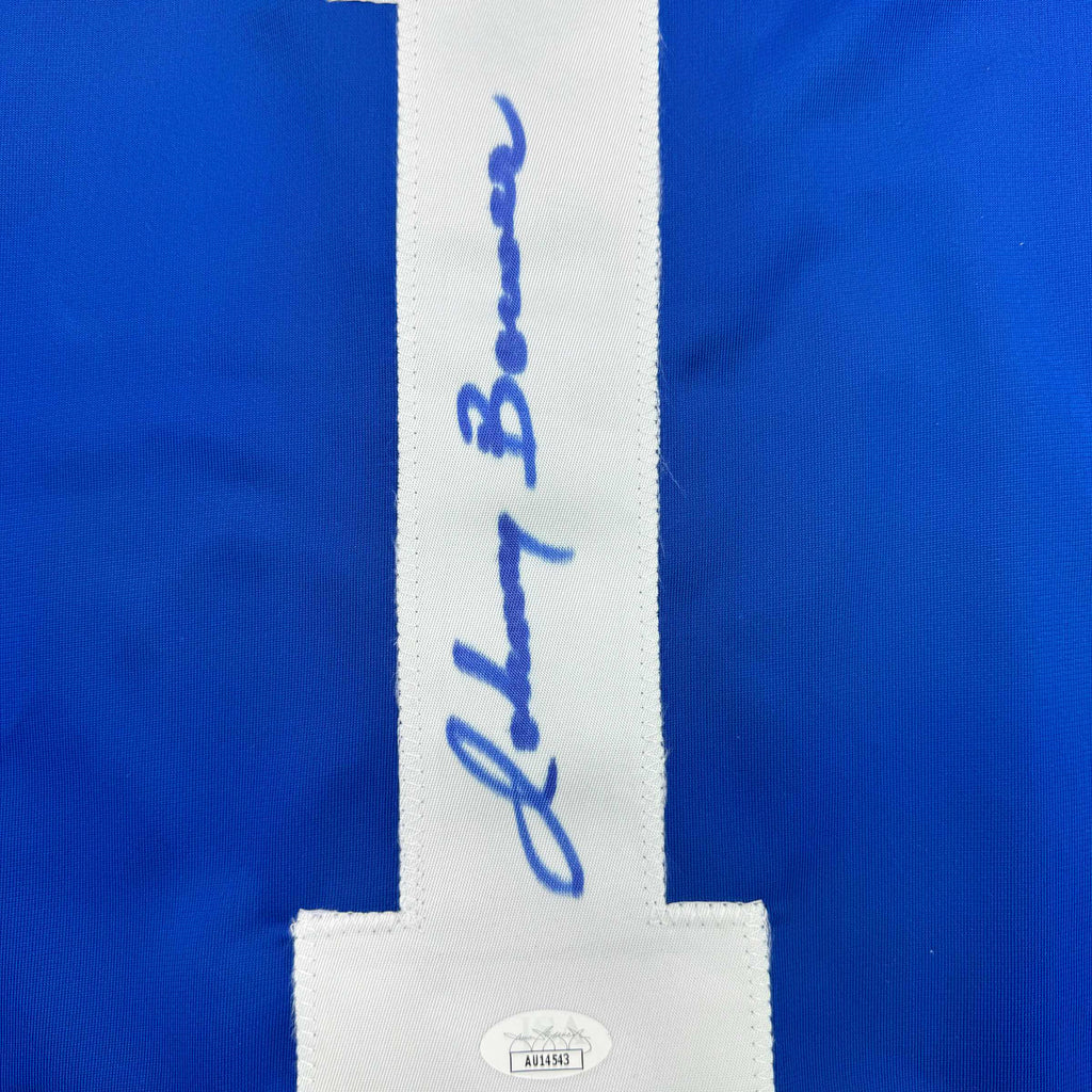 autographed-signed-johnny-bower-toronto-blue-hockey-jersey-jsa-coa