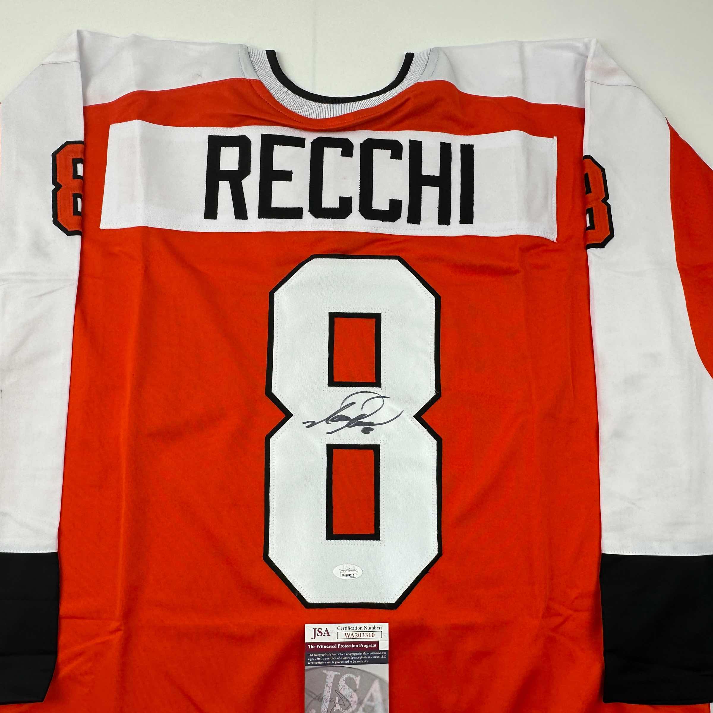 autographed-signed-mark-recchi-philadelphia-orange-hockey-jersey-jsa-coa