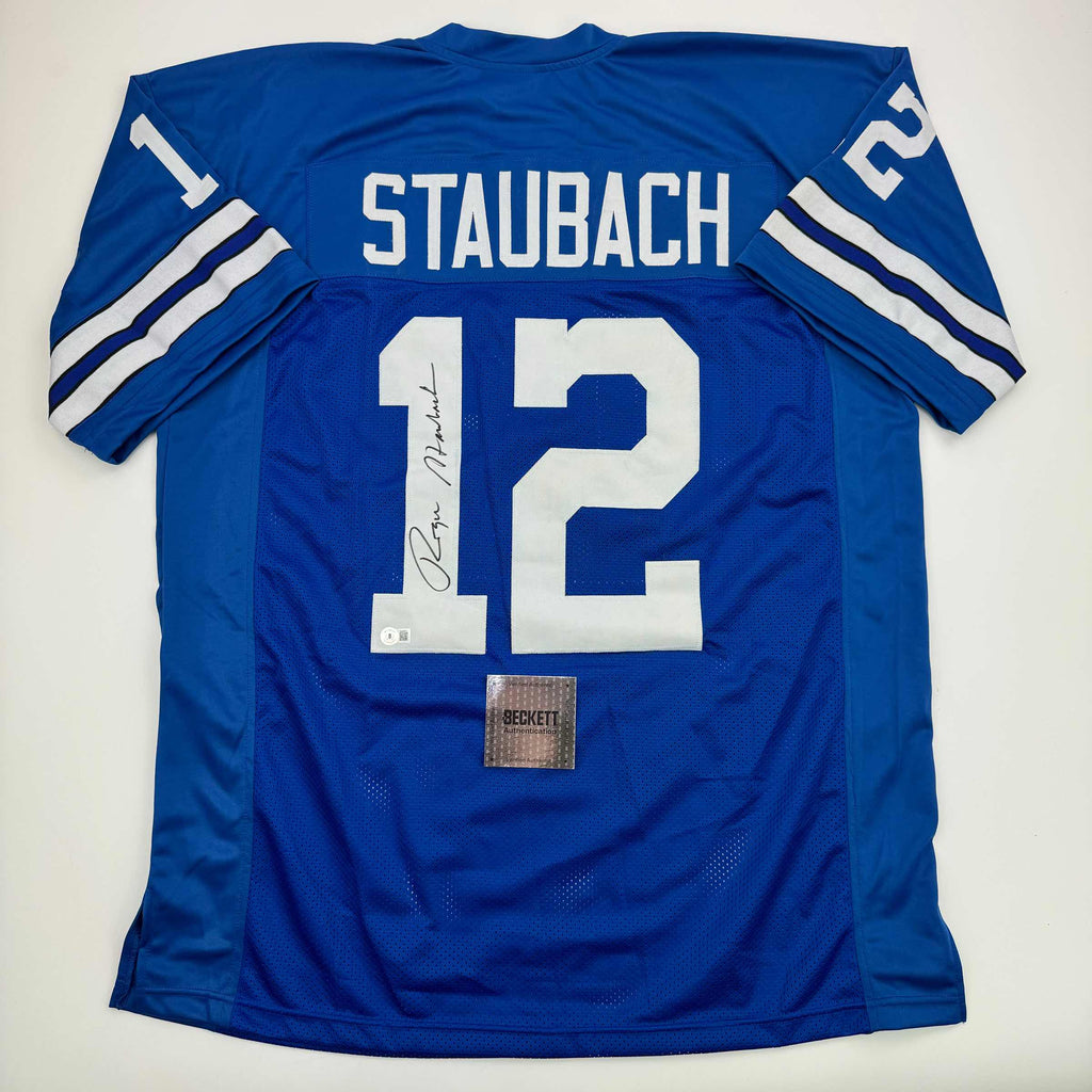 autographed-signed-roger-staubach-dallas-blue-football-jersey-beckett-bas-coa-1