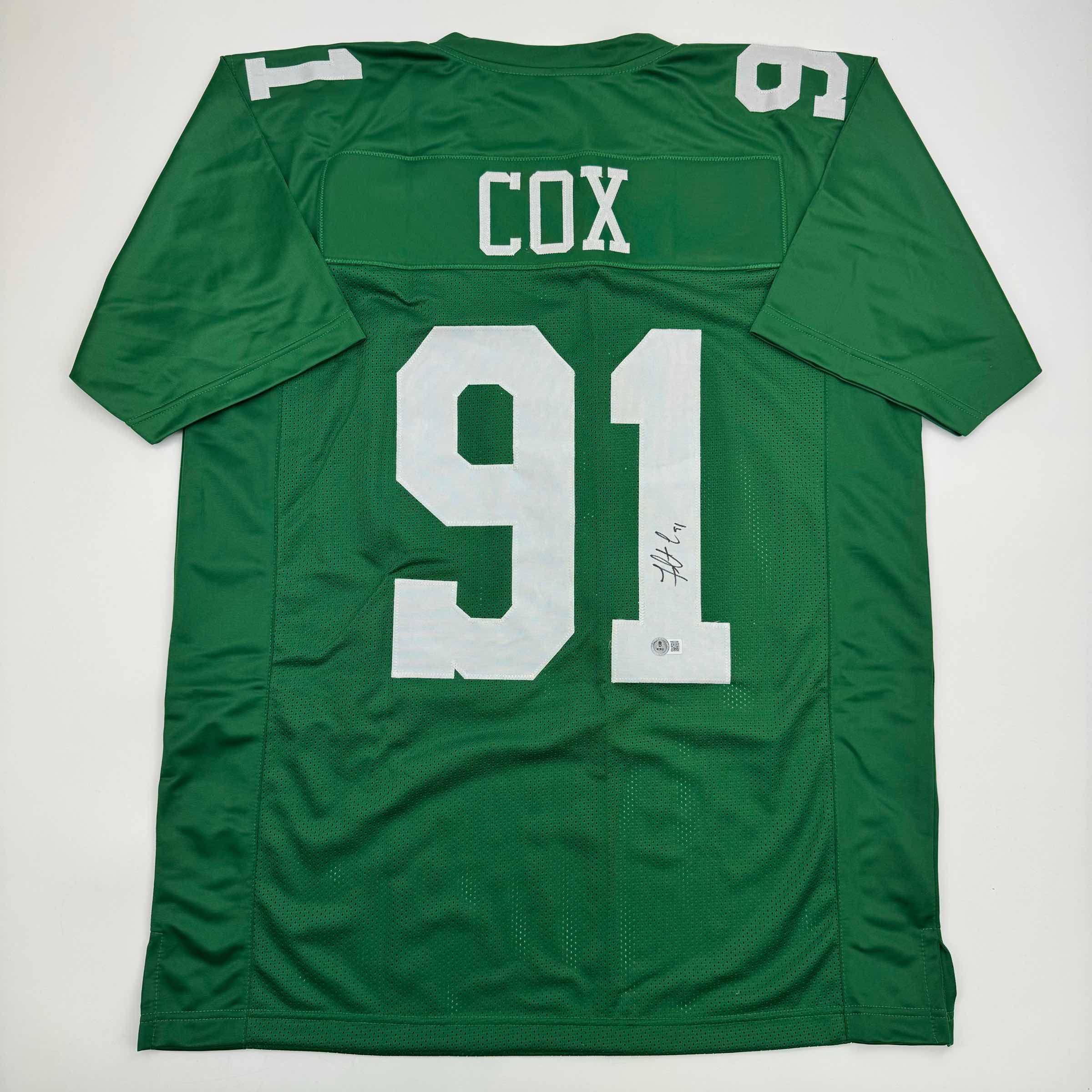 autographed-signed-fletcher-cox-philadelphia-kelly-green-football-jersey-beckett-bas-coa