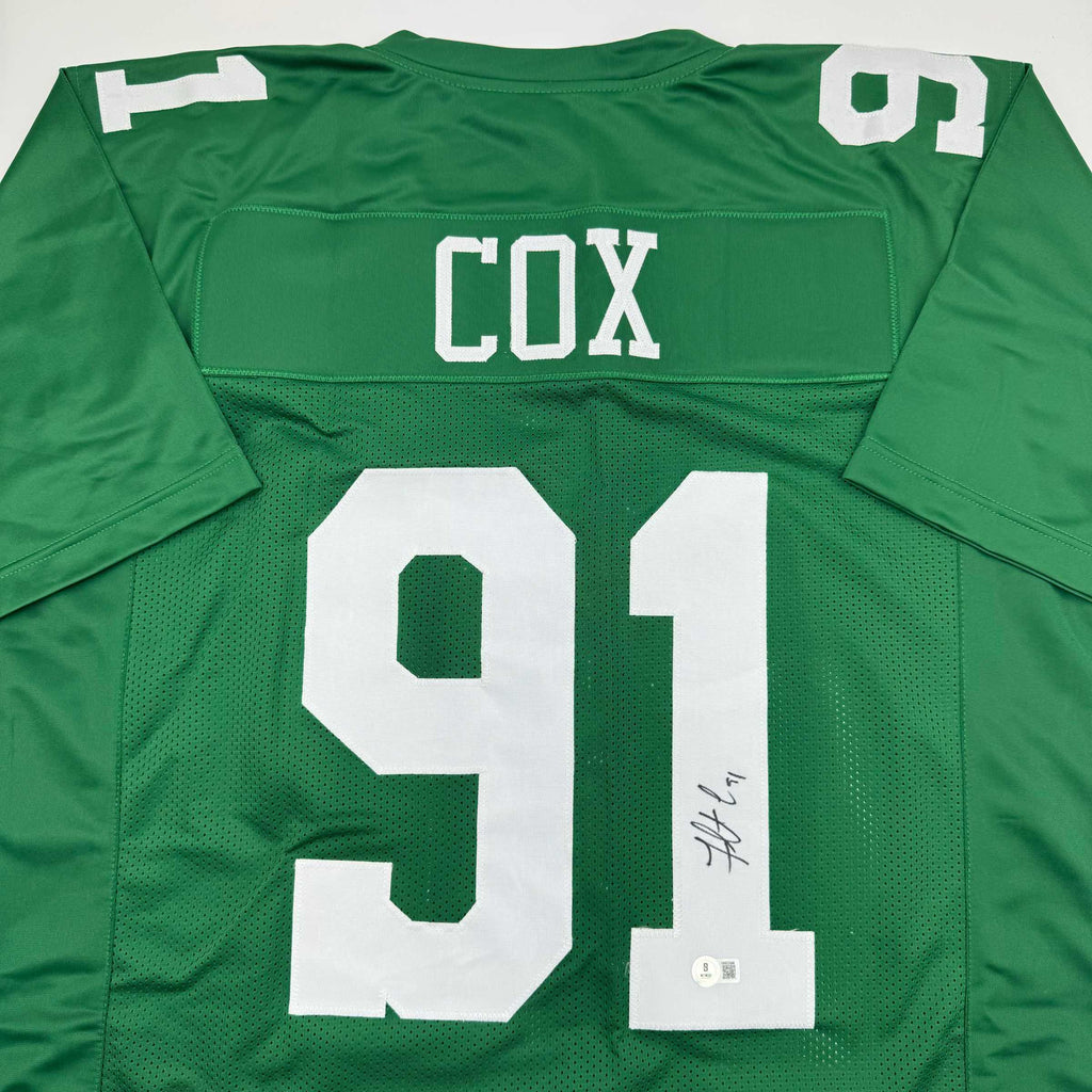 autographed-signed-fletcher-cox-philadelphia-kelly-green-football-jersey-beckett-bas-coa