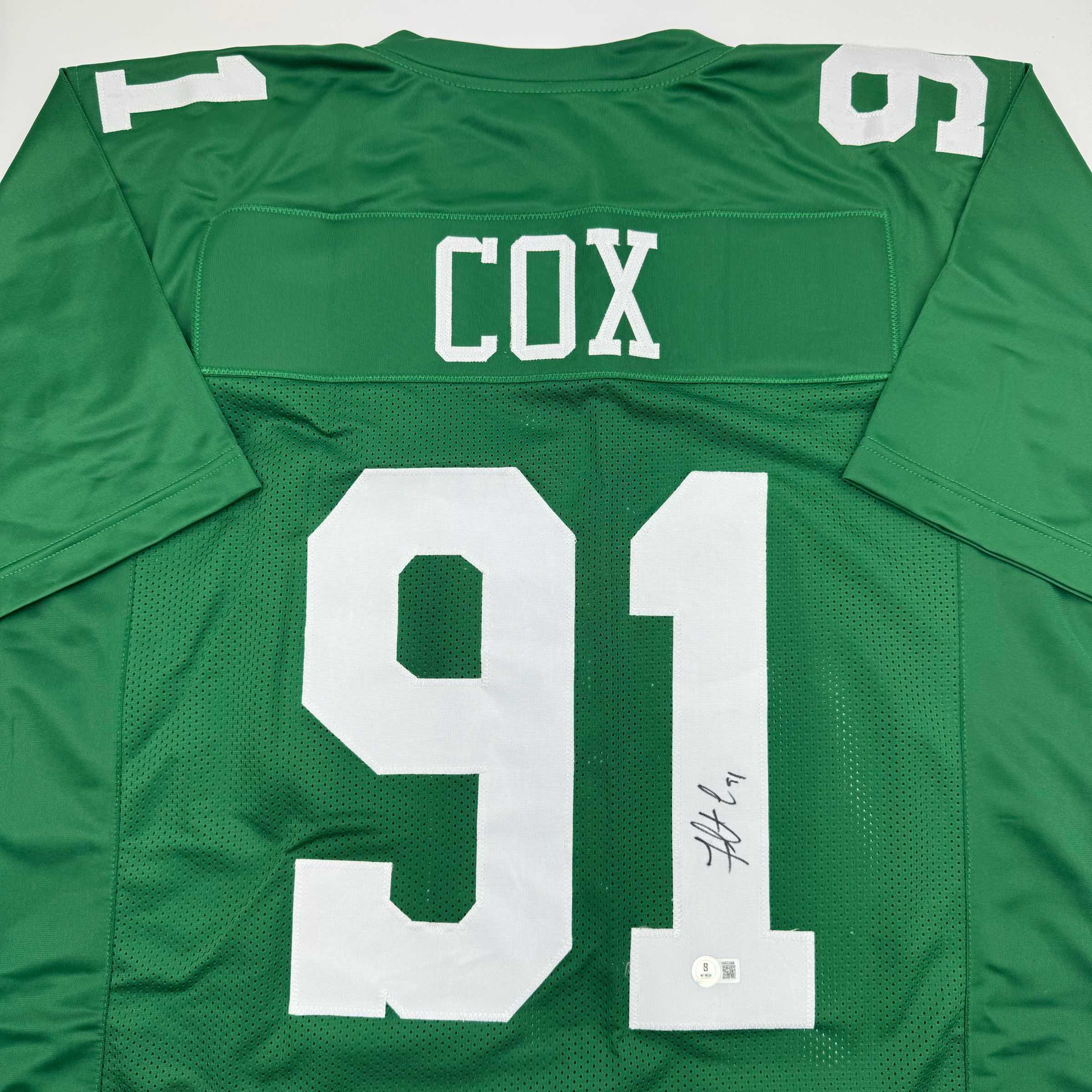 autographed-signed-fletcher-cox-philadelphia-kelly-green-football-jersey-beckett-bas-coa