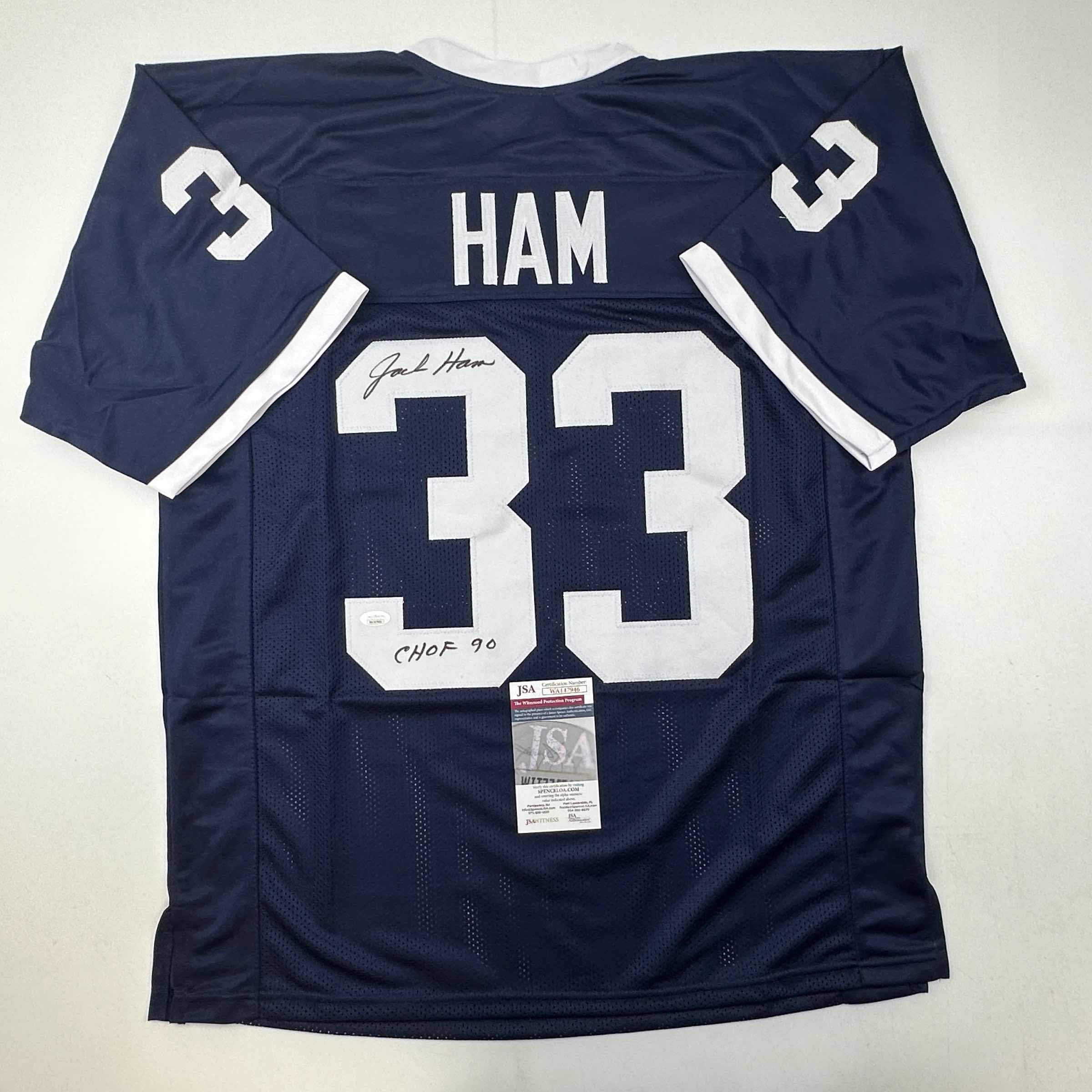 autographed-signed-jack-ham-chof-90-penn-state-blue-college-football-jersey-jsa-coa