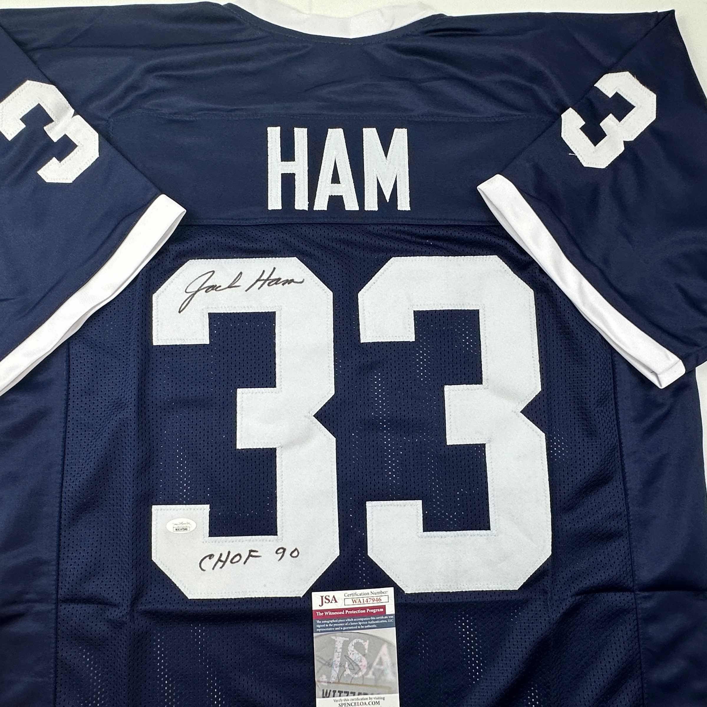 autographed-signed-jack-ham-chof-90-penn-state-blue-college-football-jersey-jsa-coa