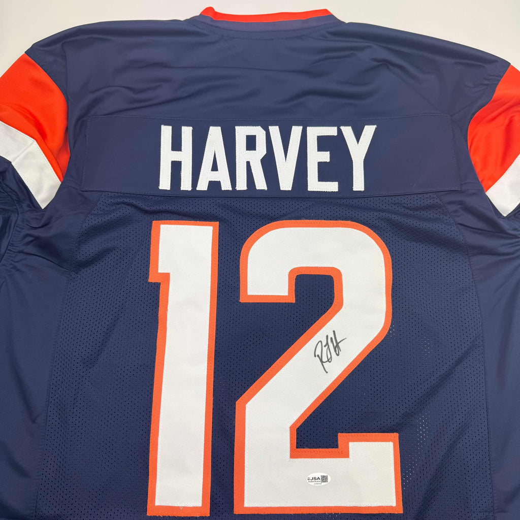 autographed-signed-r-j-rj-harvey-denver-blue-football-jersey-jsa-coa-1