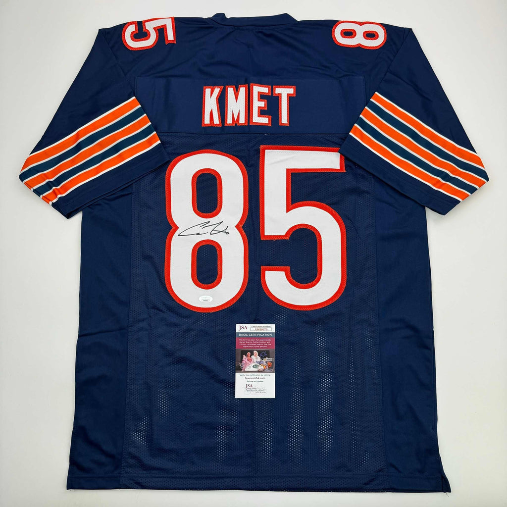 autographed-signed-cole-kmet-chicago-blue-football-jersey-jsa-coa