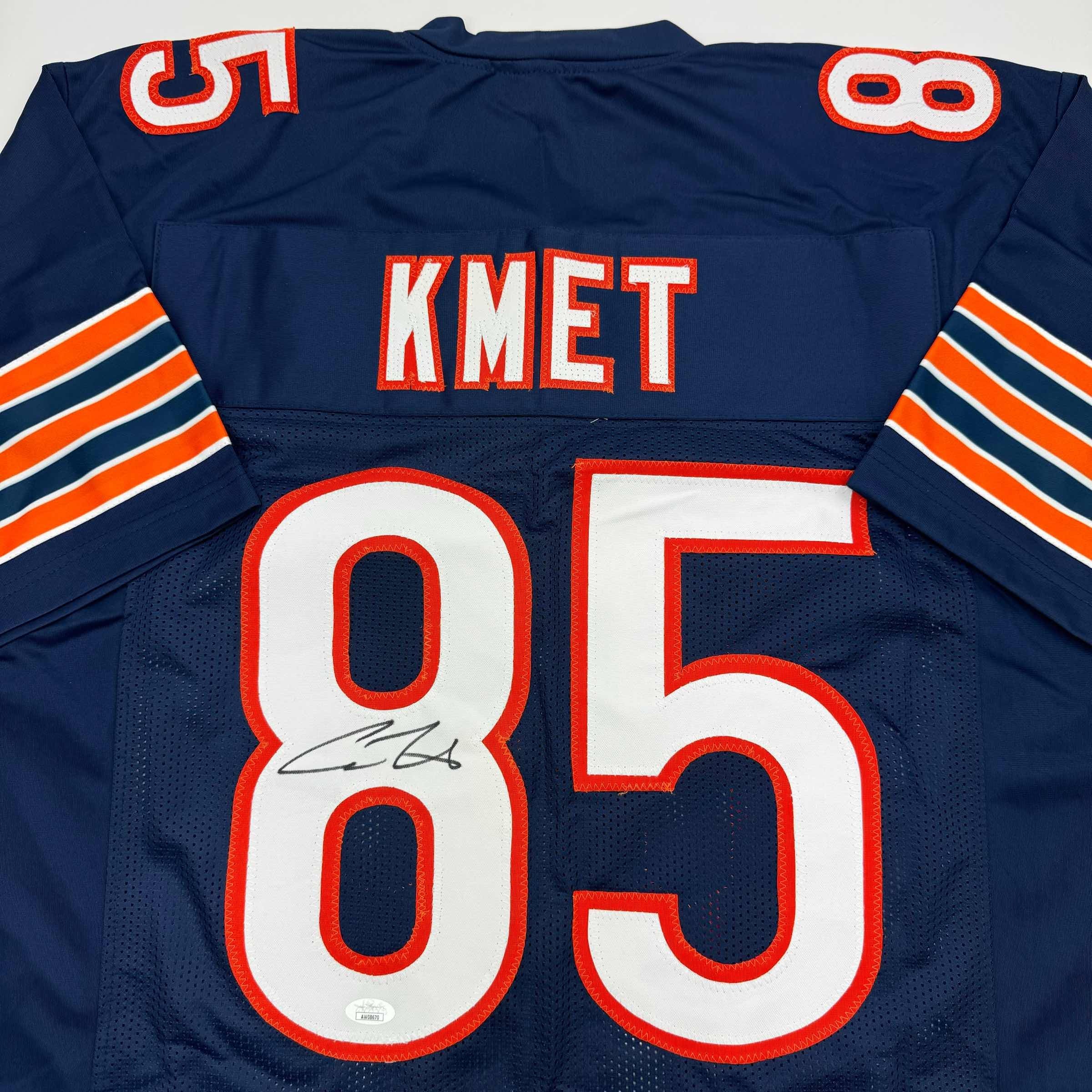 autographed-signed-cole-kmet-chicago-blue-football-jersey-jsa-coa