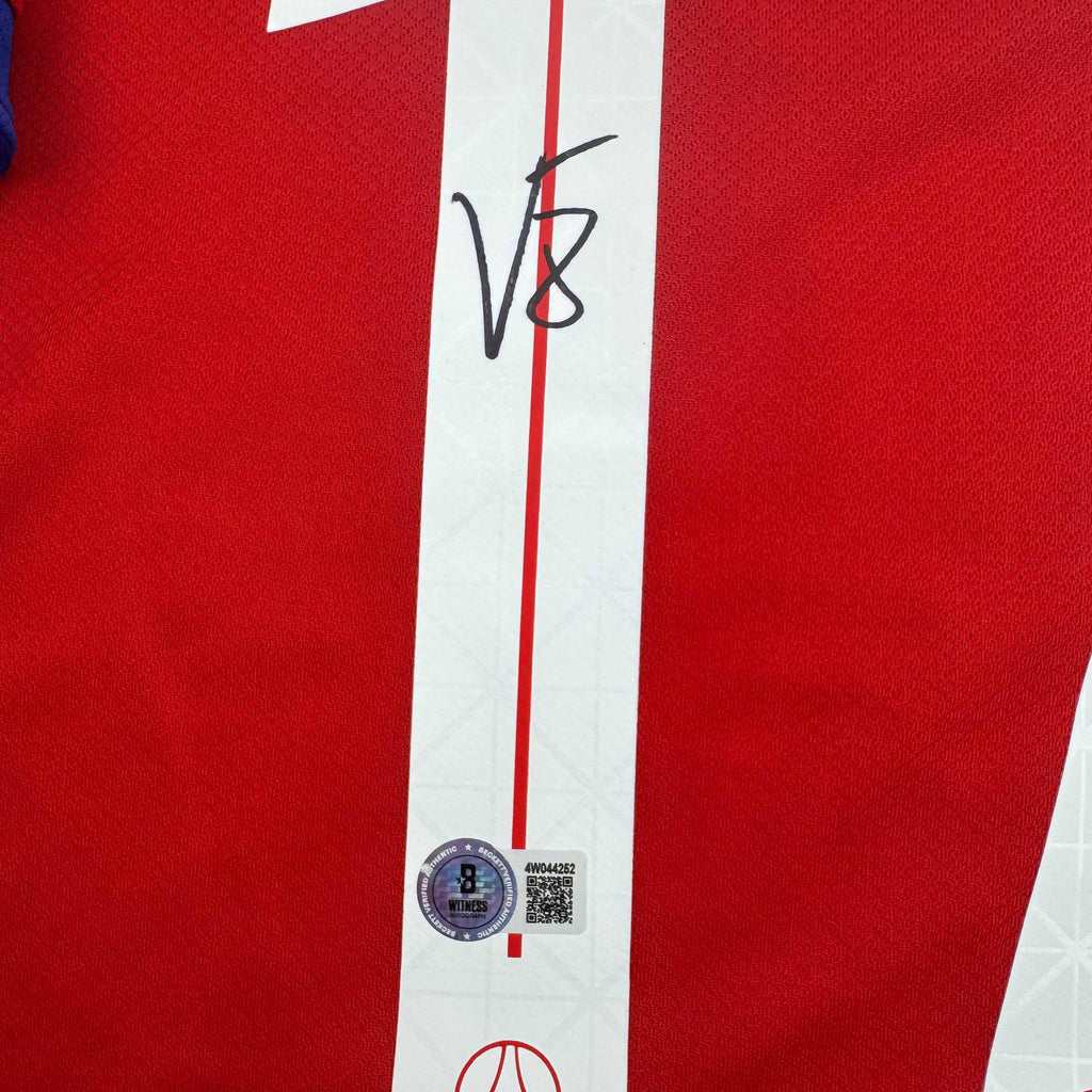 autographed-signed-vitinha-psg-paris-saint-germain-red-soccer-futbol-jersey-beckett-bas-coa