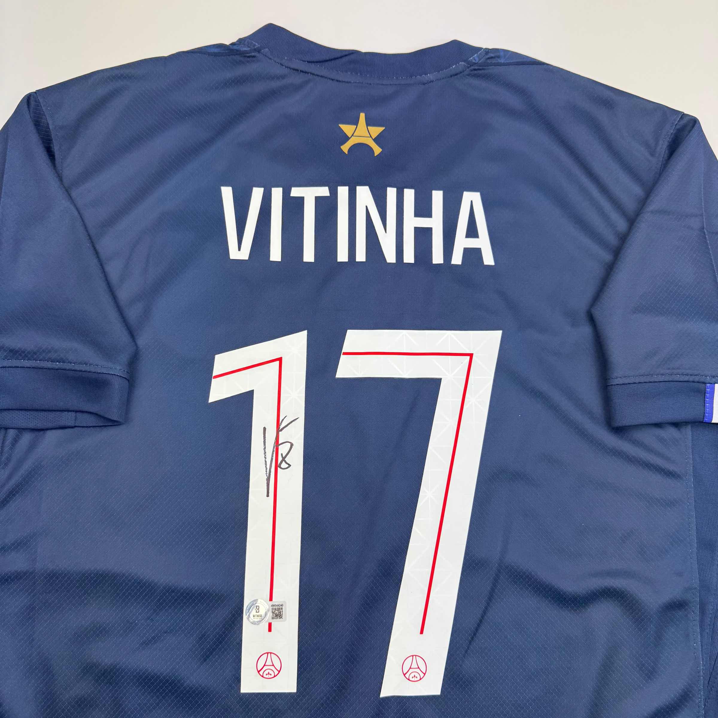 autographed-signed-vitinha-psg-paris-saint-germain-blue-soccer-futbol-jersey-beckett-bas-coa