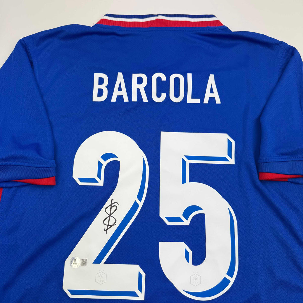 autographed-signed-bradley-barcola-france-french-national-team-blue-soccer-jersey-beckett-bas-coa