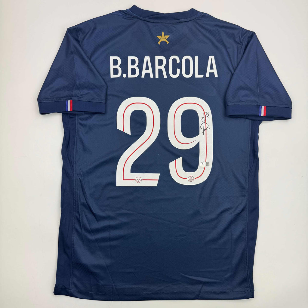 autographed-signed-bradley-barcola-psg-paris-saint-germain-blue-soccer-futbol-jersey-beckett-bas-coa