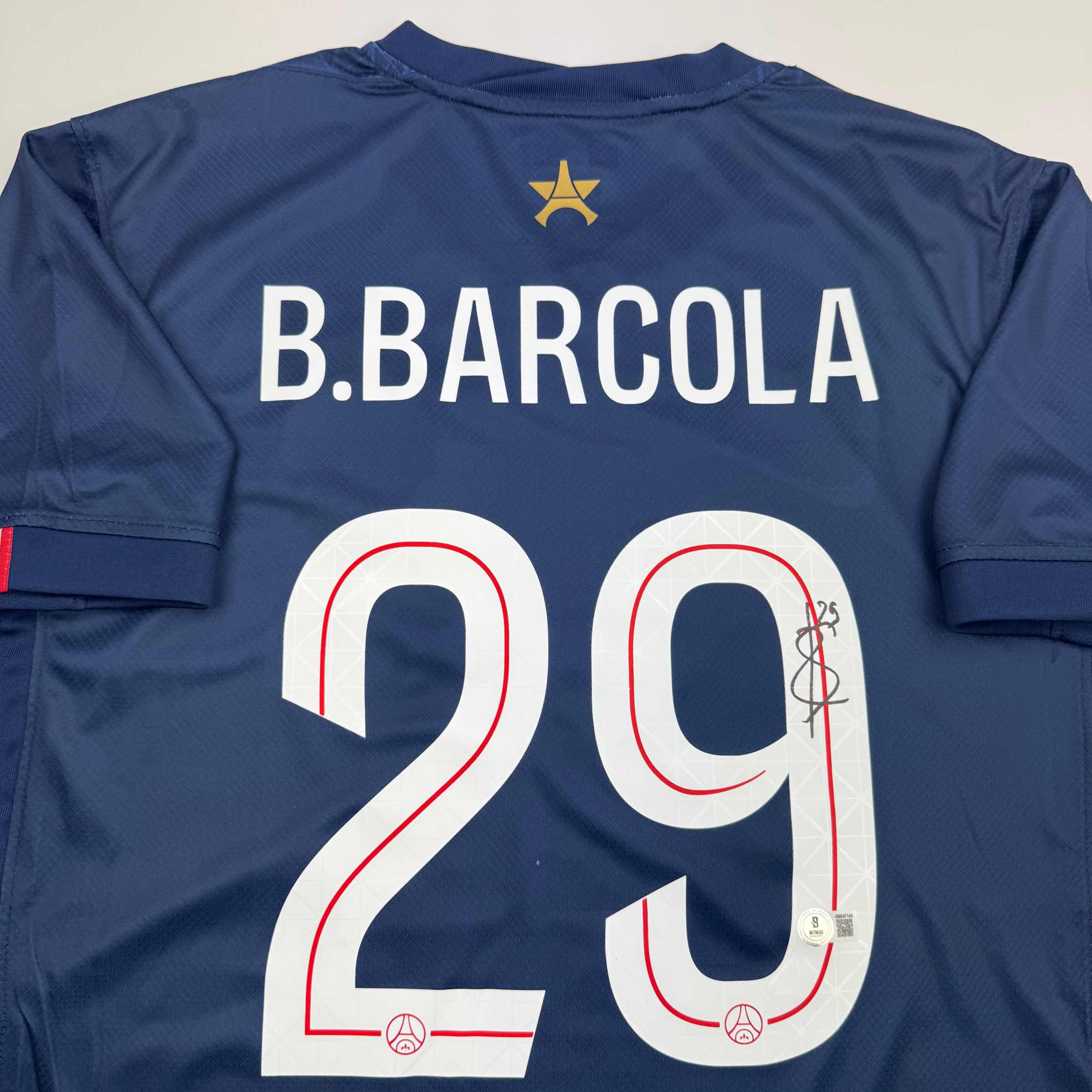 autographed-signed-bradley-barcola-psg-paris-saint-germain-blue-soccer-futbol-jersey-beckett-bas-coa