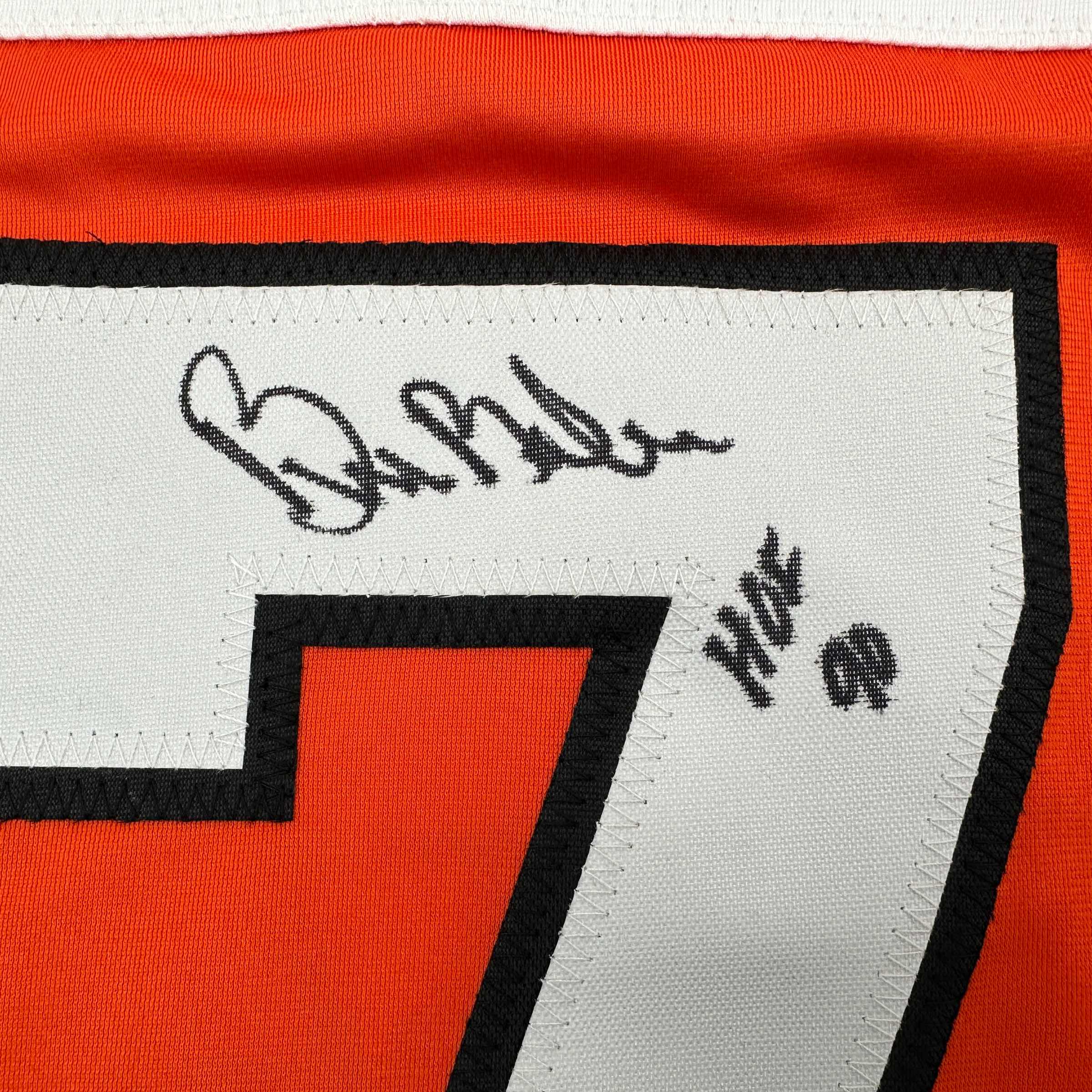 autographed-signed-bill-barber-hof-90-philadelphia-orange-hockey-jersey-beckett-bas-coa