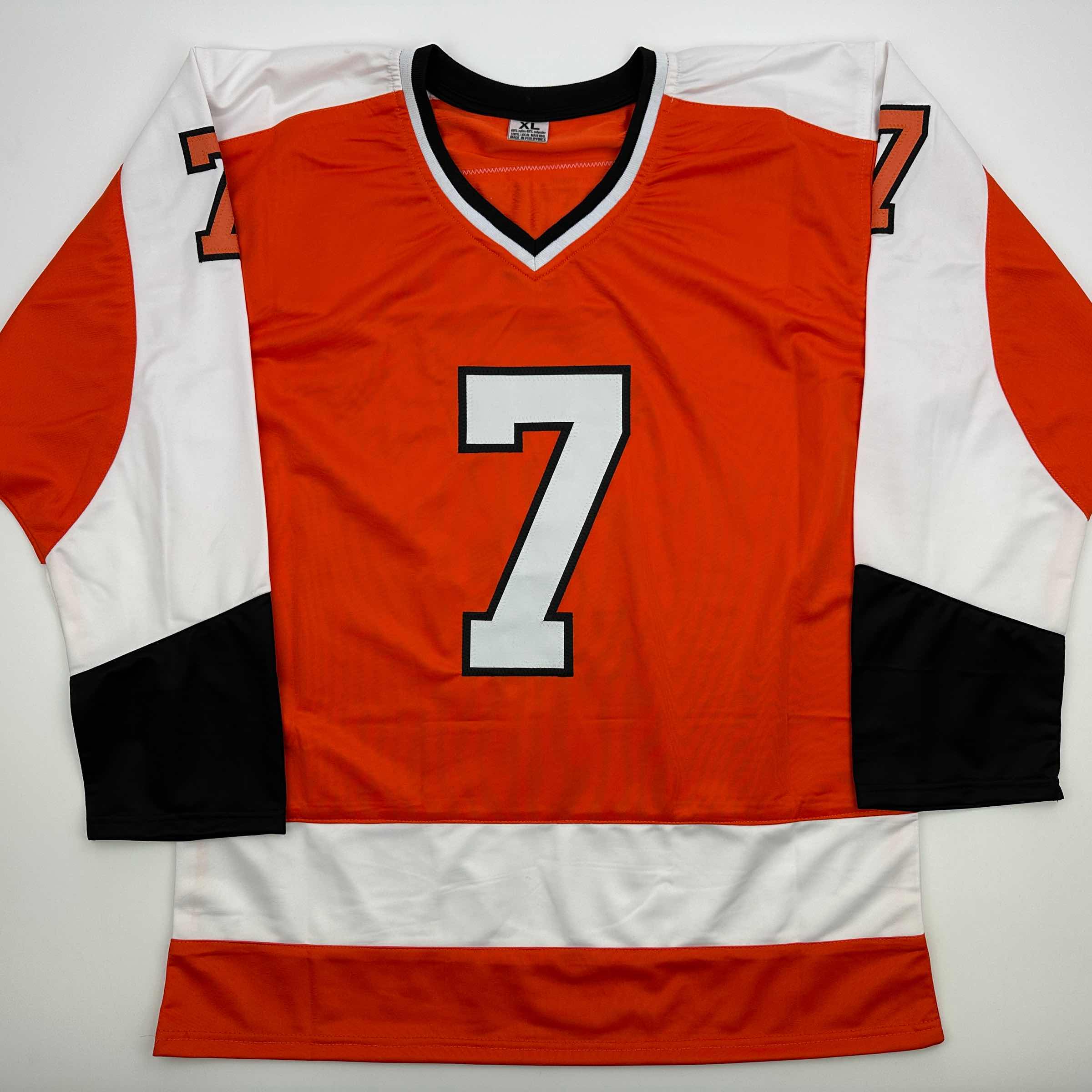 autographed-signed-bill-barber-hof-90-philadelphia-orange-hockey-jersey-beckett-bas-coa
