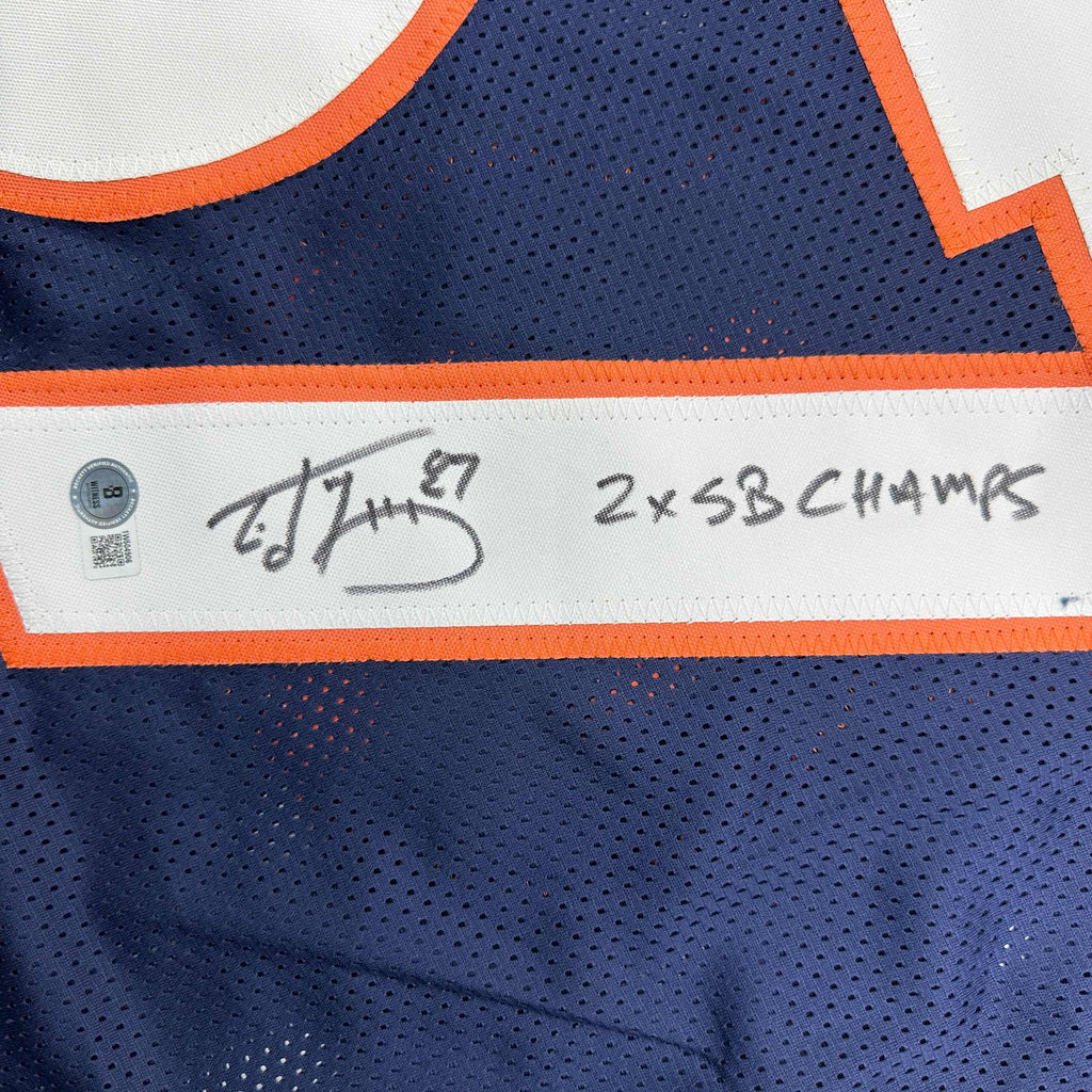 autographed-signed-ed-mccaffrey-2x-sb-champs-denver-blue-football-jersey-beckett-bas-coa