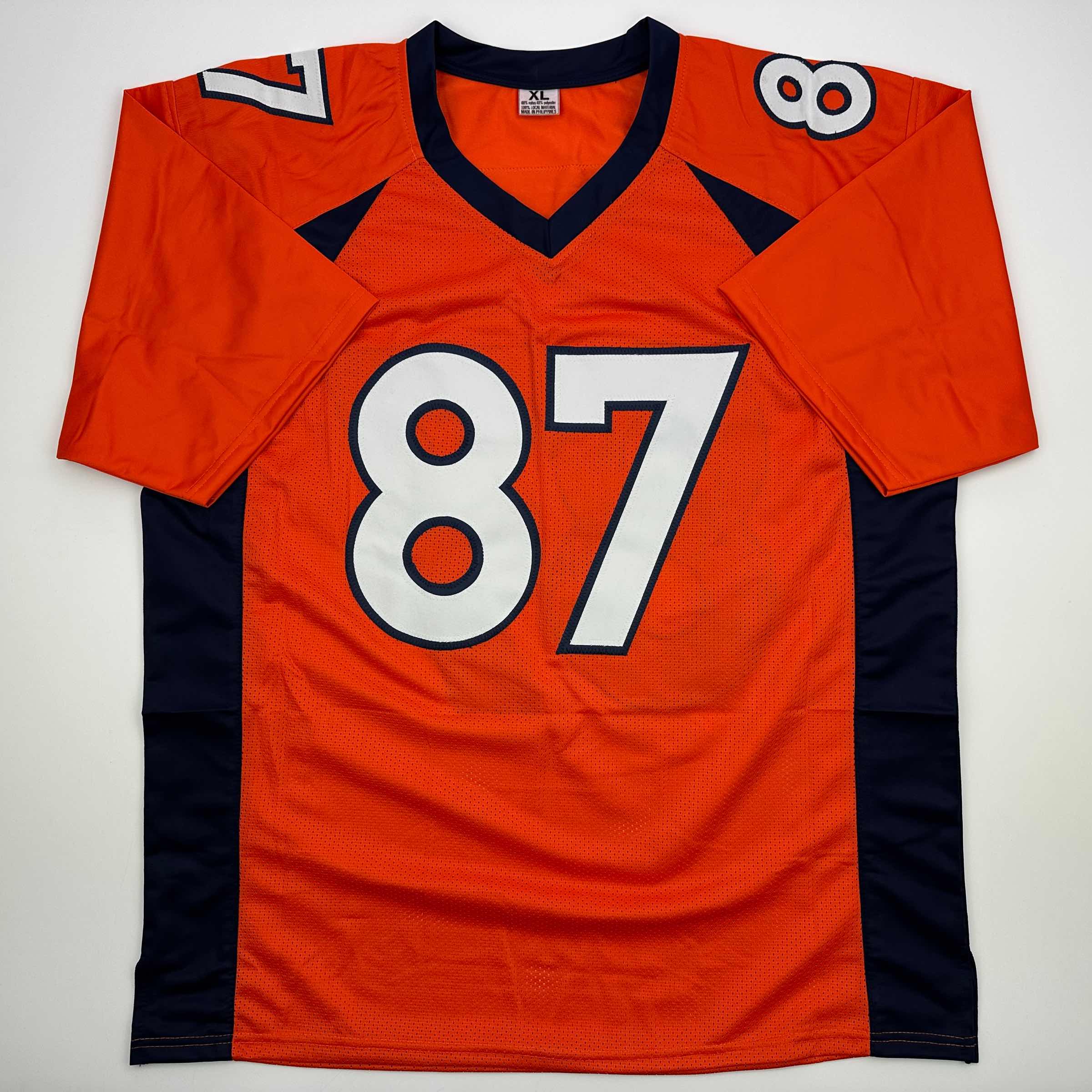 autographed-signed-ed-mccaffrey-2x-sb-champs-denver-orange-football-jersey-beckett-bas-coa