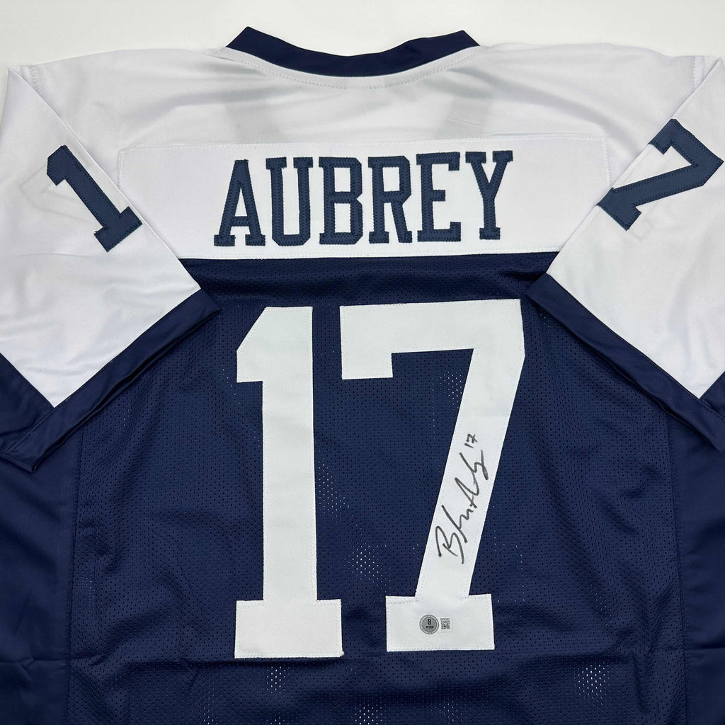 autographed-signed-brandon-aubrey-dallas-thanksgiving-day-football-jersey-beckett-bas-coa
